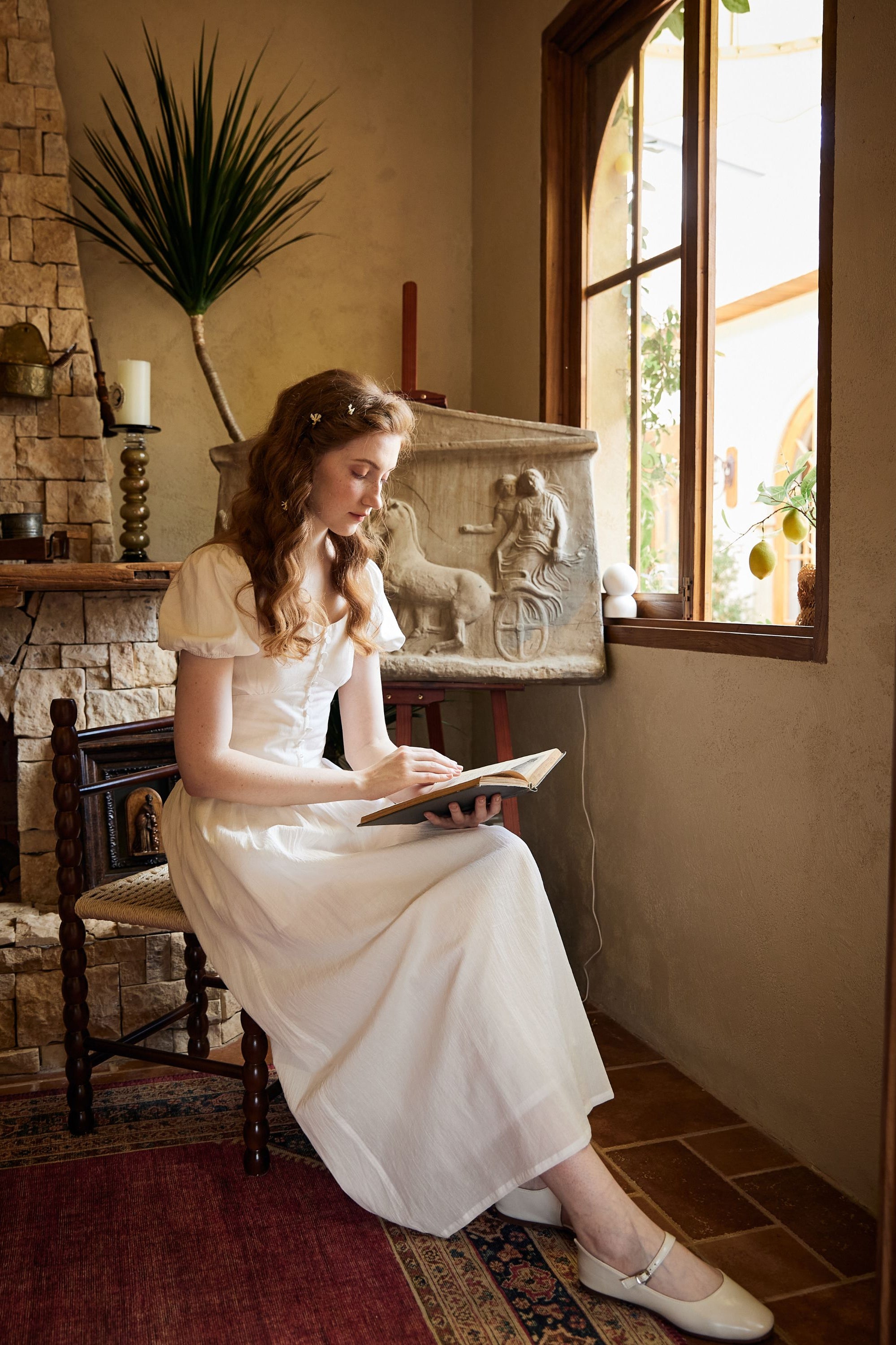 Cotton Maxi White Skirt with Pockets