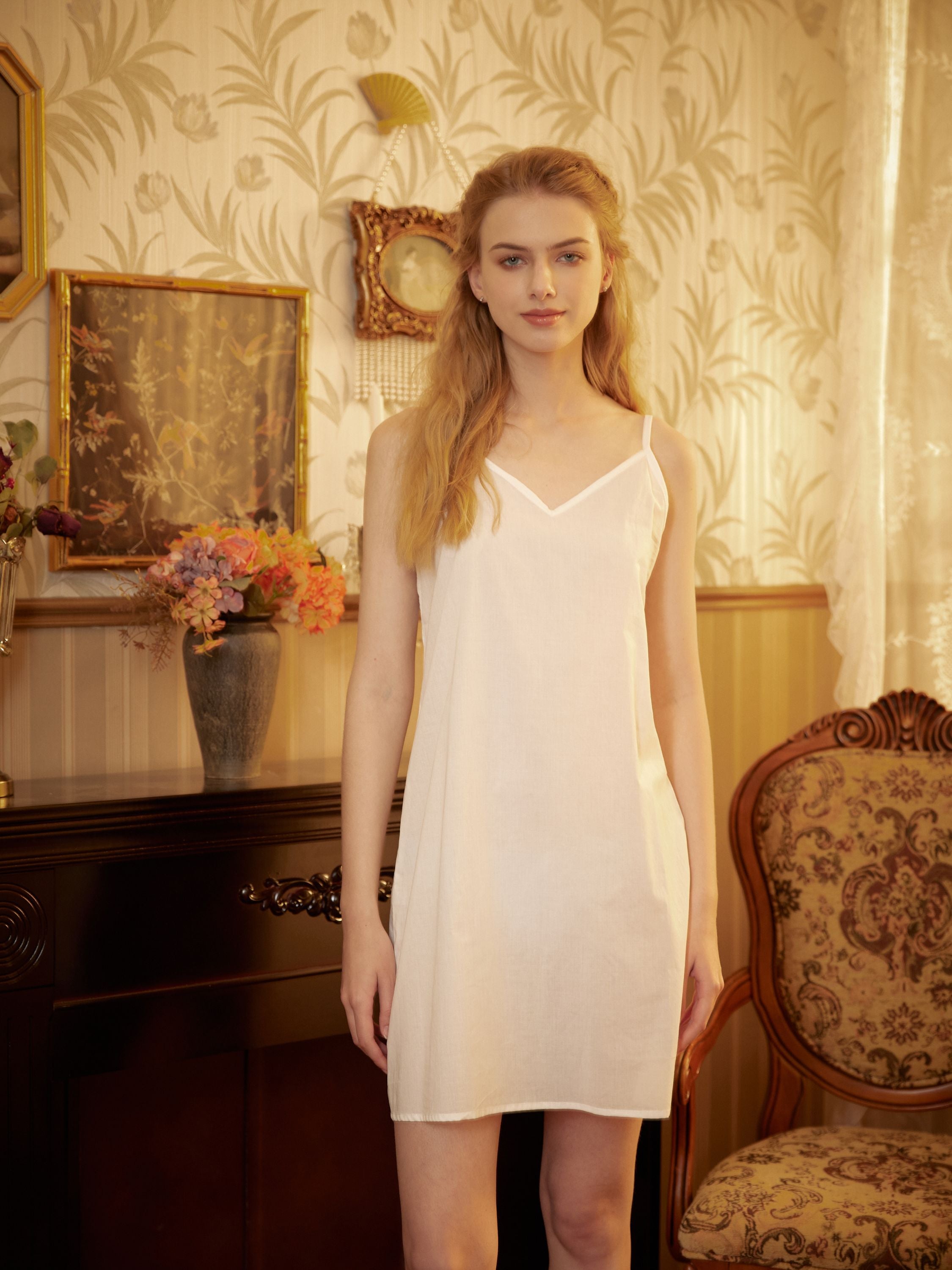 Cotton Slip Dress Sleepwear Full Slip Under Dress Skirt Extender Camisole Slips Petticoat Night Dress V Neck Above Knee