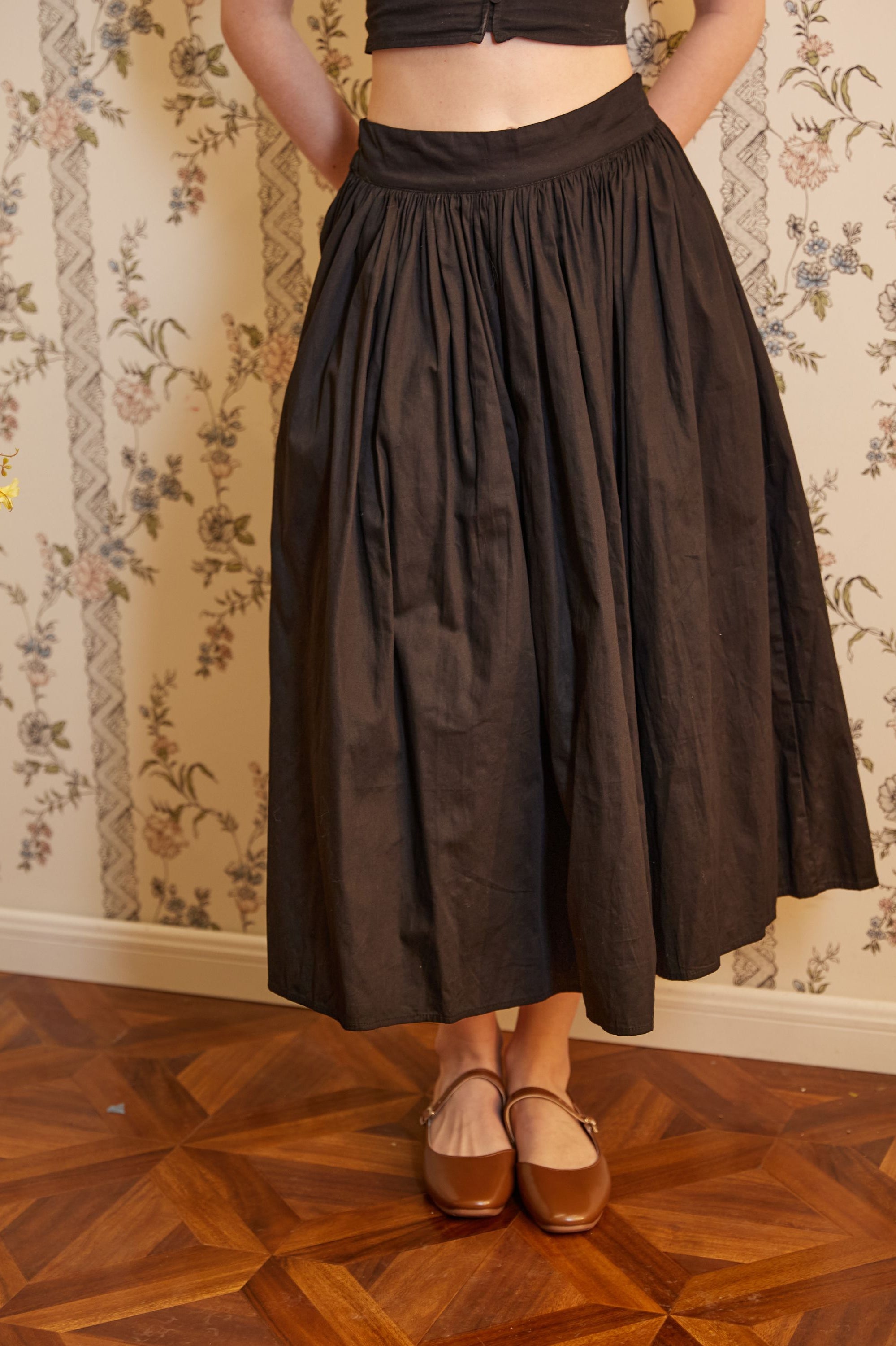 Black Cotton Poplin Maxi Pocket Skirt
