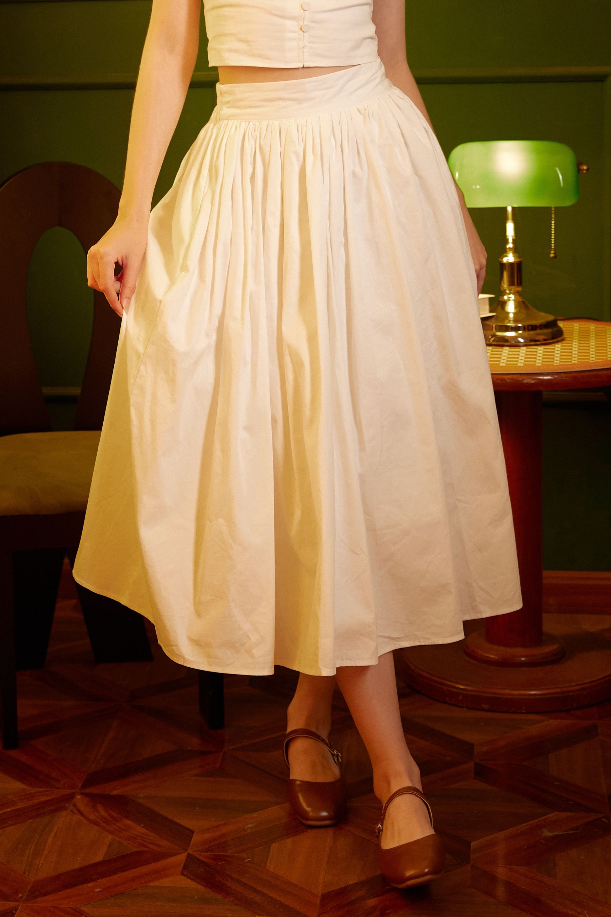 Cotton Poplin Maxi Pocket White Skirt