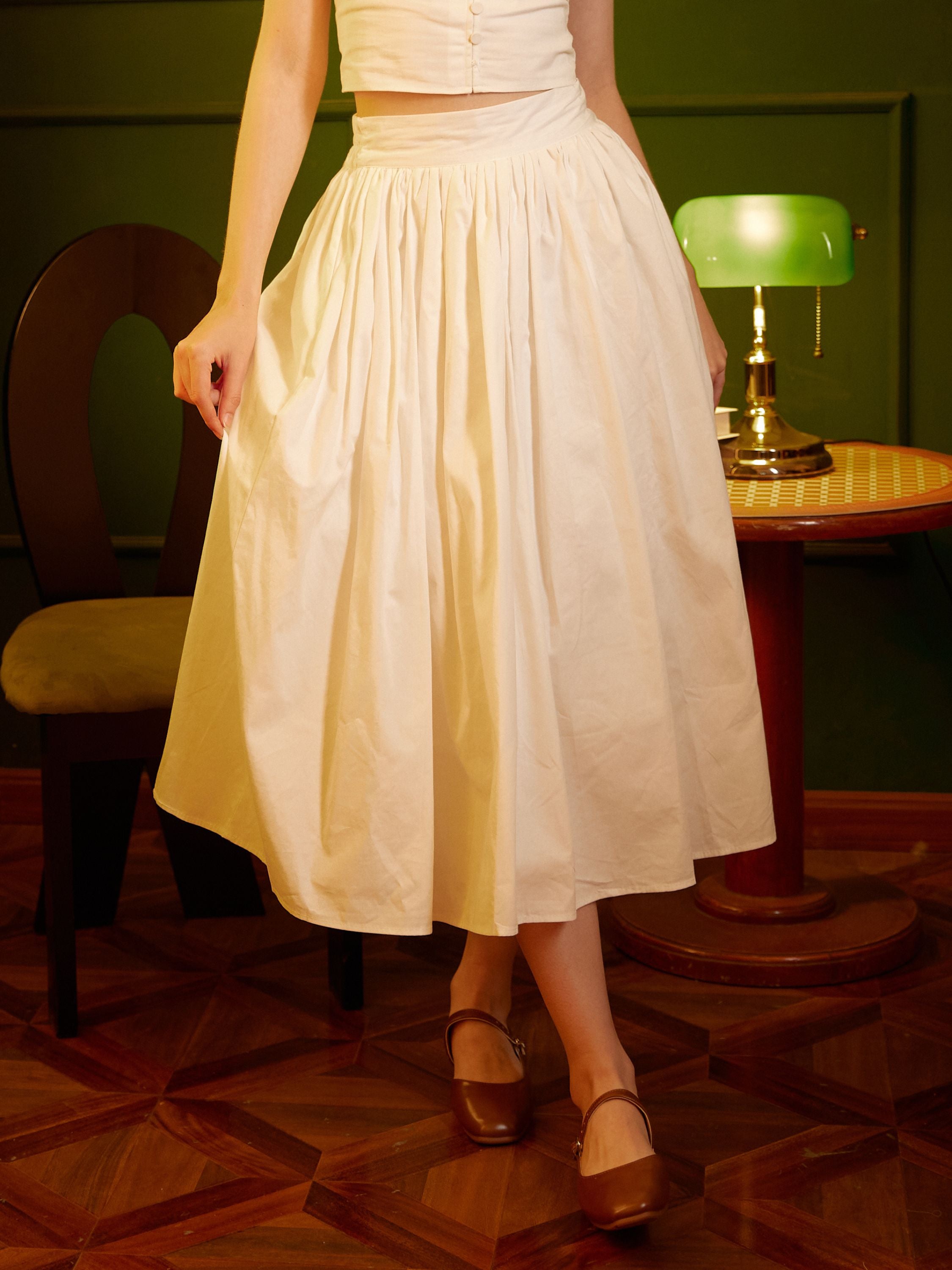 Cotton Poplin Maxi Pocket White Skirt