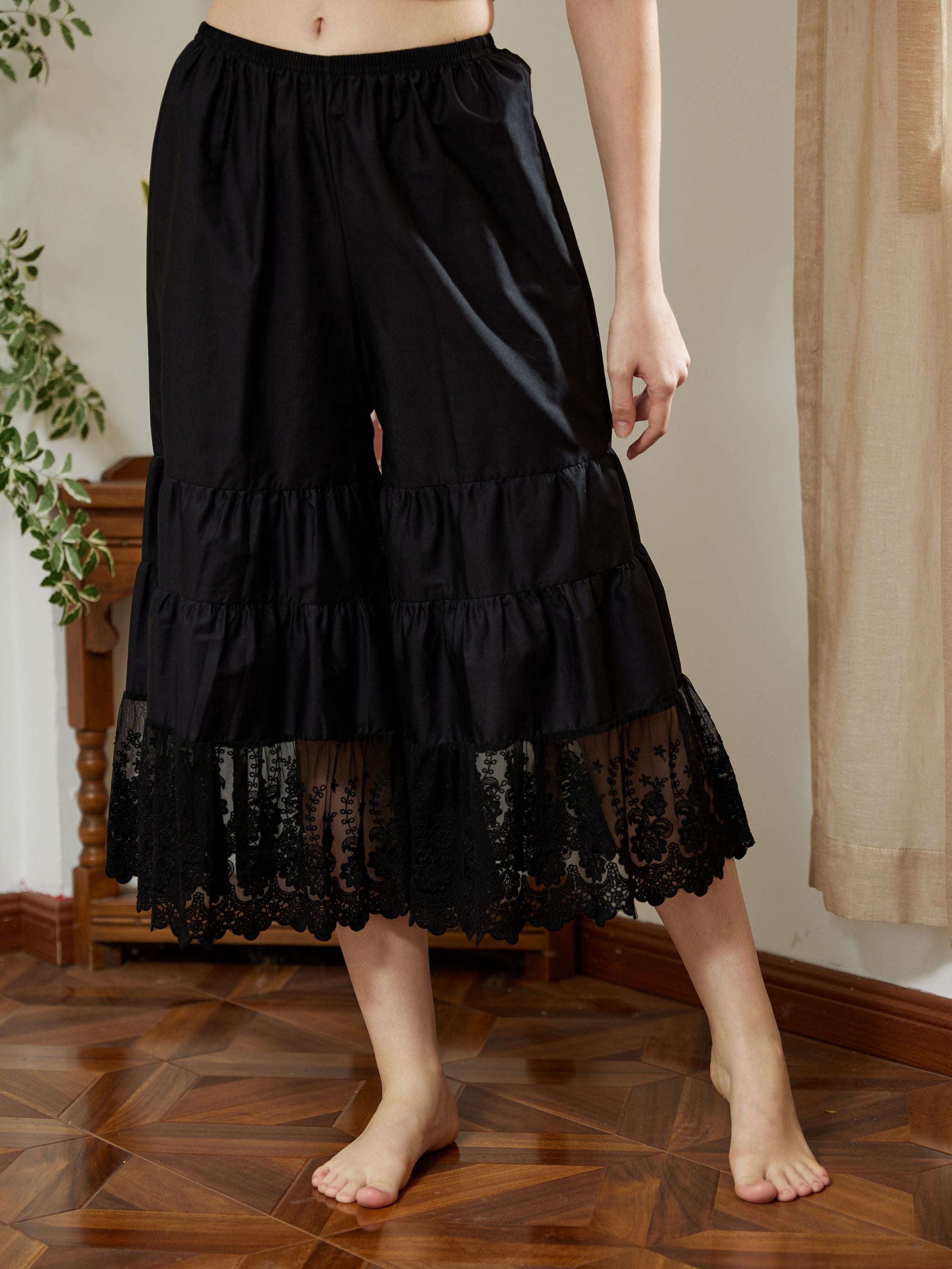 Women’s Bloomers Cotton Long Bloomers Plus Size Pantaloons Pettipants Victorian Underwear Lace Bloomer Pants Black