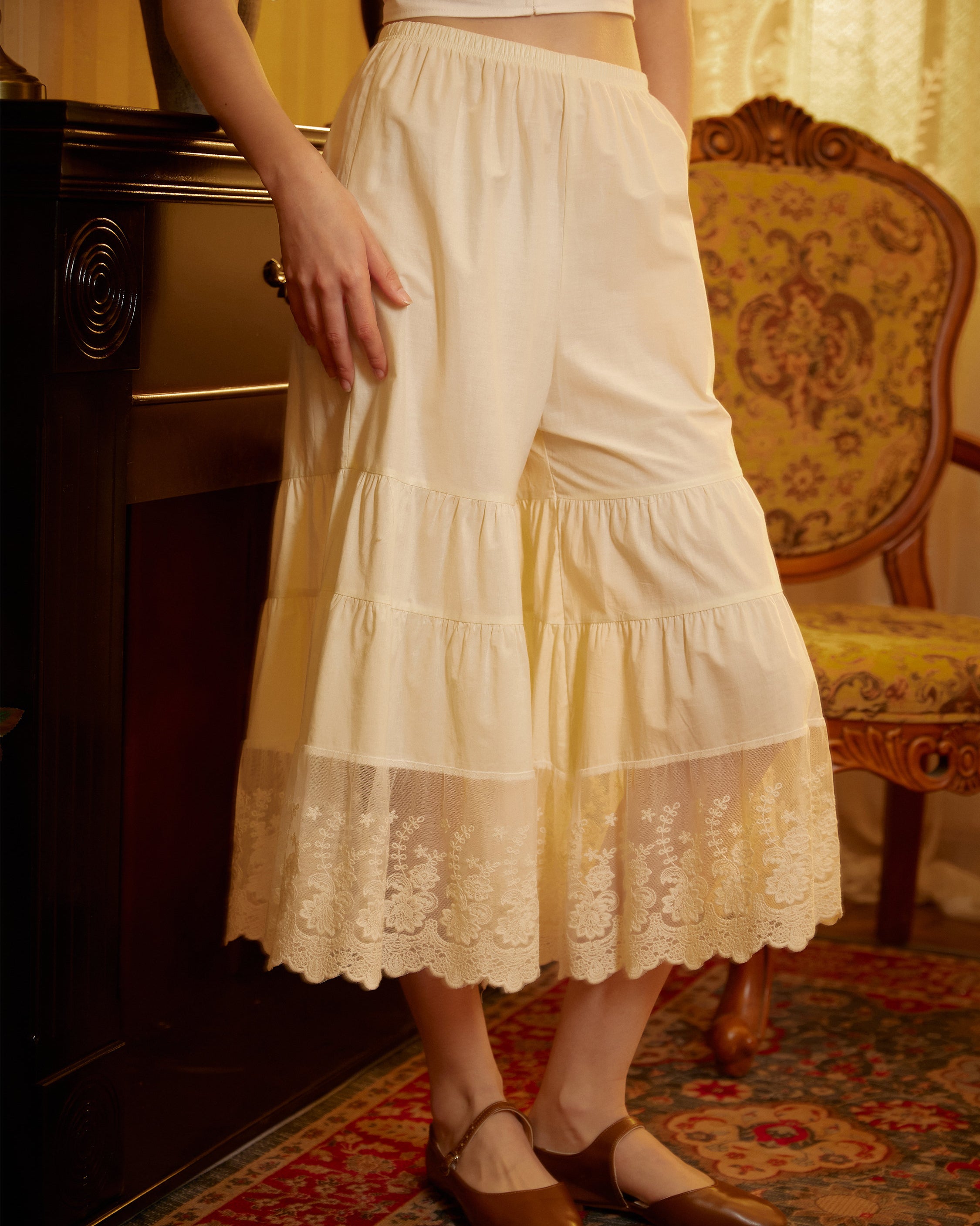 Women’s Bloomers Cotton Long Bloomers Plus Size Pantaloons Pettipants Victorian Underwear Lace Bloomer Pants Ivory Black Cream