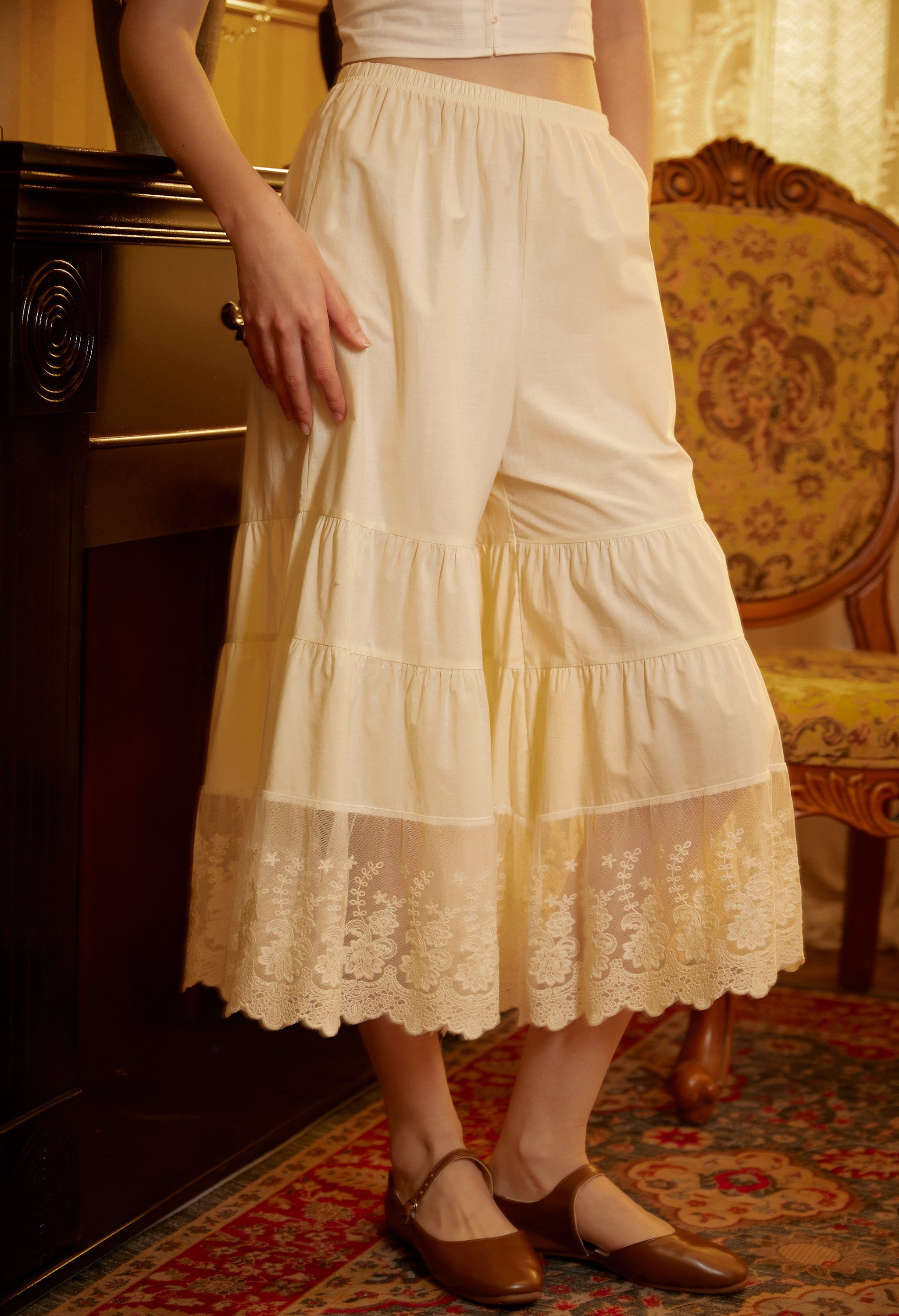 Women’s Bloomers Cotton Long Bloomers Plus Size Pantaloons Pettipants Victorian Underwear Lace Bloomer Pants Ivory Black Cream