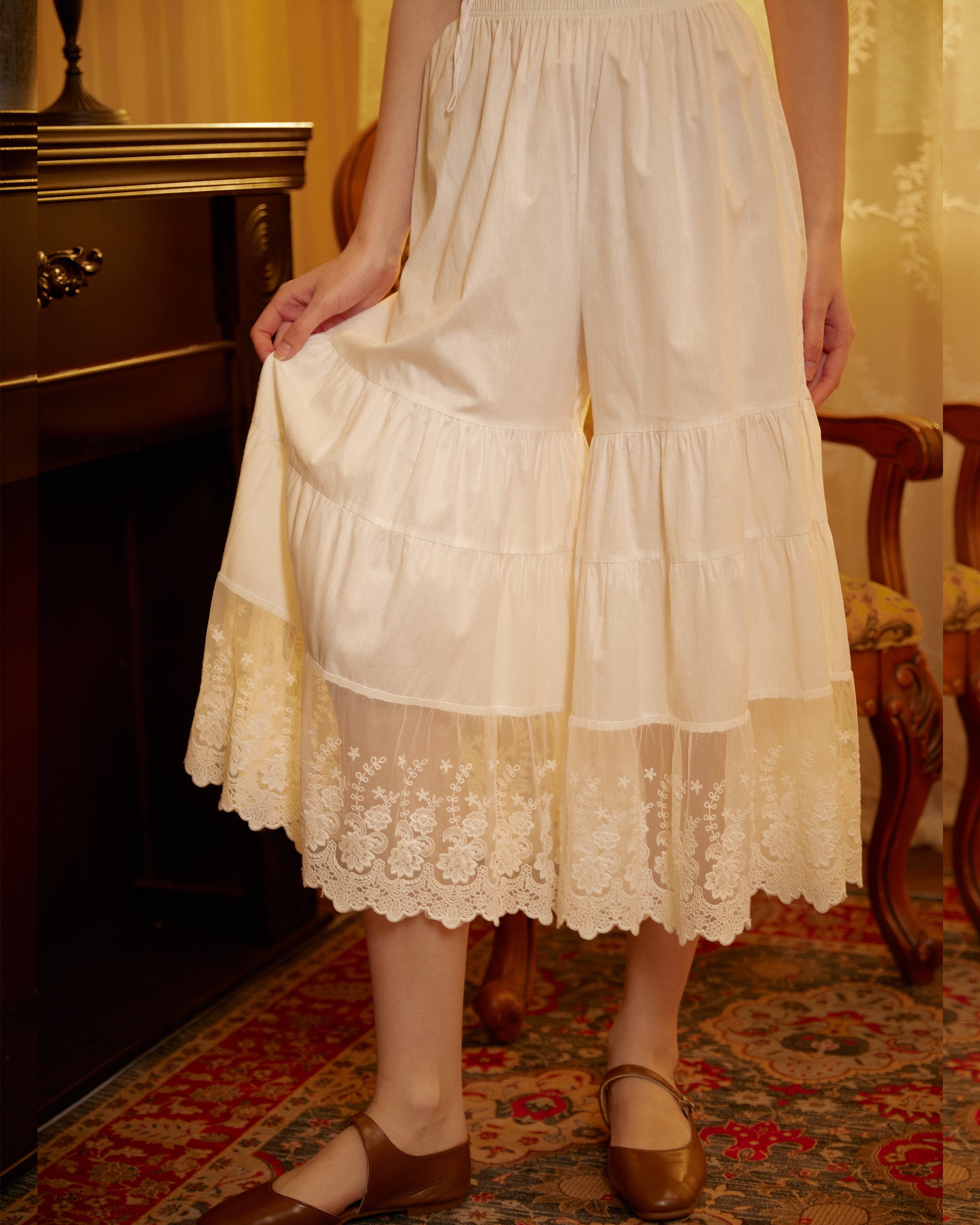 Women’s Bloomers Cotton Long Bloomers Plus Size Pantaloons Pettipants Victorian Underwear Lace Bloomer Pants Ivory Black Cream