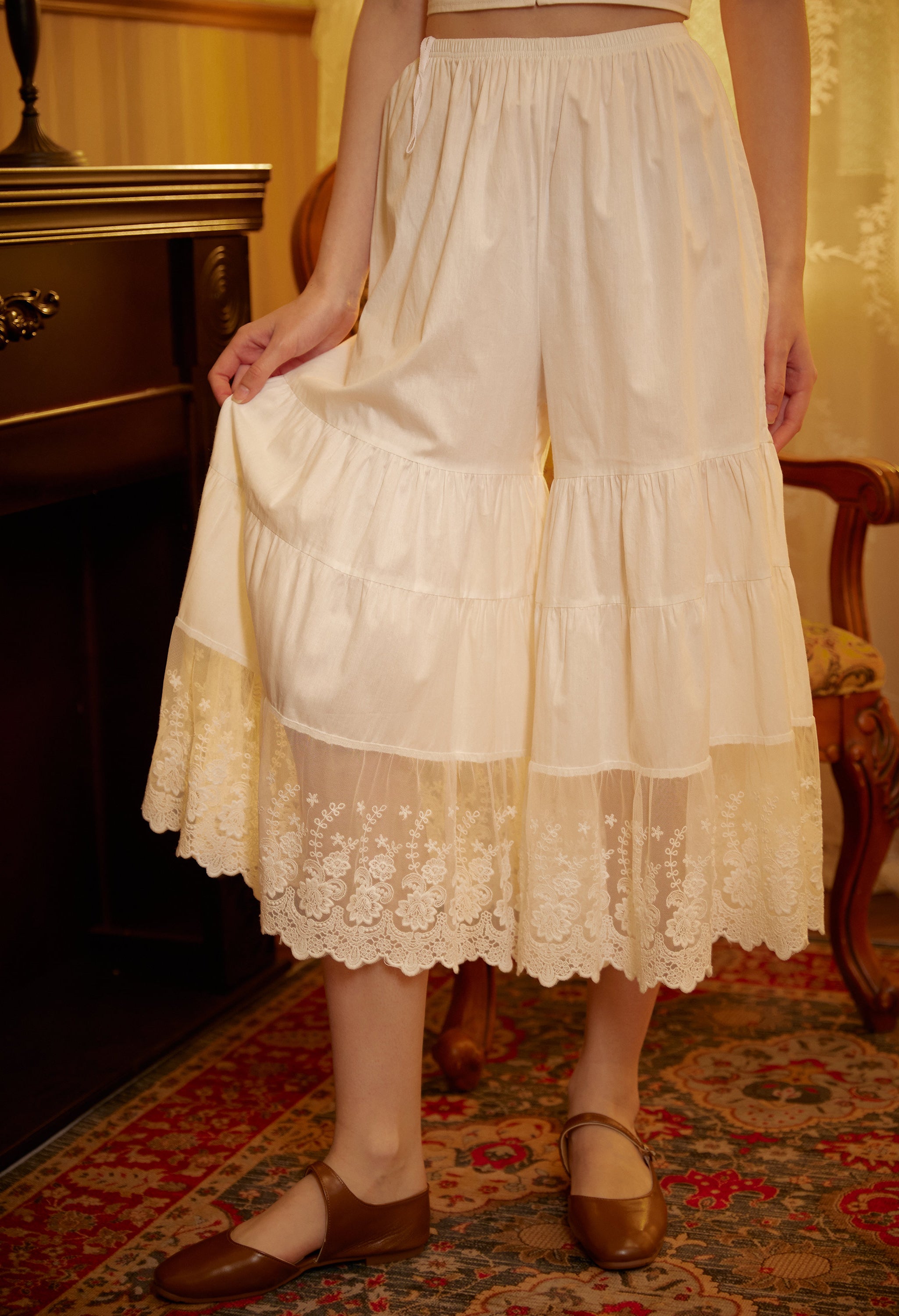 Women’s Bloomers Cotton Long Bloomers Plus Size Pantaloons Pettipants Victorian Underwear Lace Bloomer Pants Ivory Black Cream