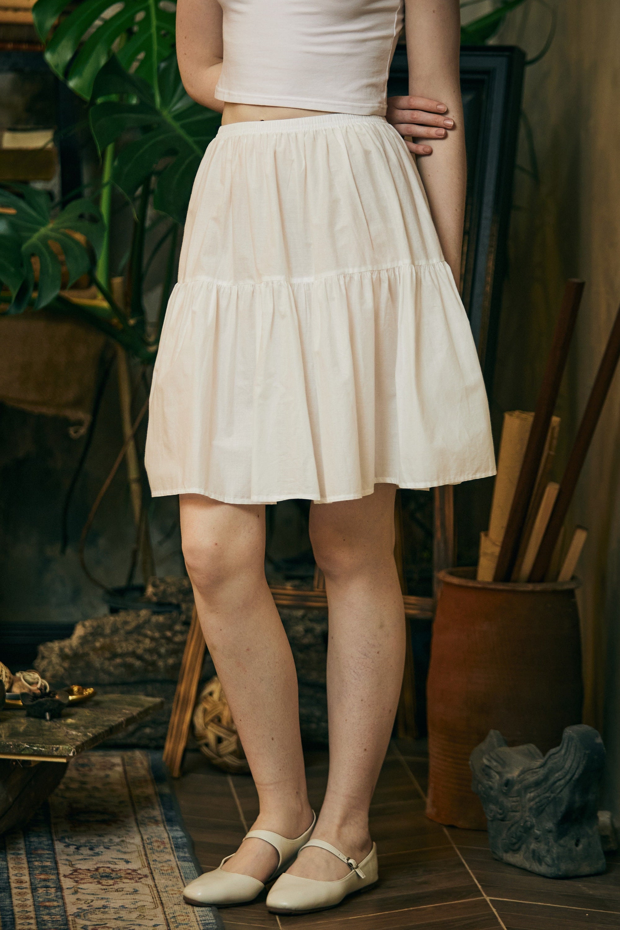 Petticoat 100% Cotton Underskirt Half Slip Unterrock Jupon Petticoat Skirt Extender Slip Ivory/White