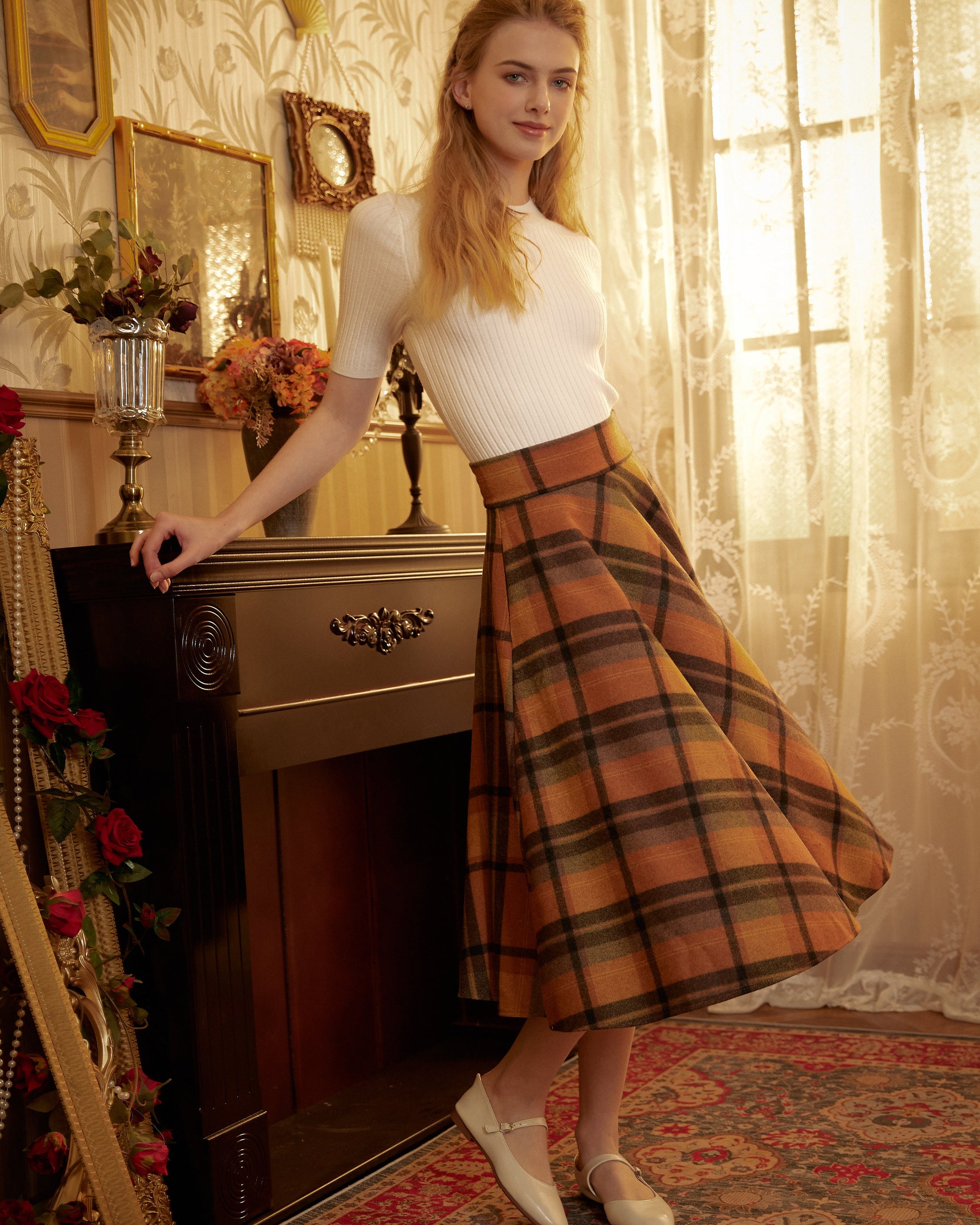Vintage inspired plaid wool skirt