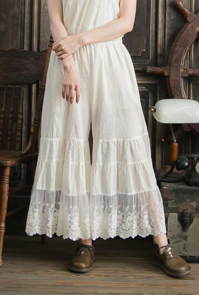 Women’s Bloomers Cotton Long Bloomers Plus Size Pantaloons Pettipants Victorian Underwear Lace Bloomer Pants Ivory Black Cream