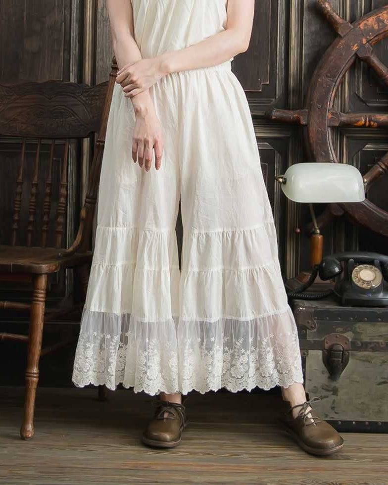 Women’s Bloomers Cotton Long Bloomers Plus Size Pantaloons Pettipants Victorian Underwear Lace Bloomer Pants Ivory Black Cream