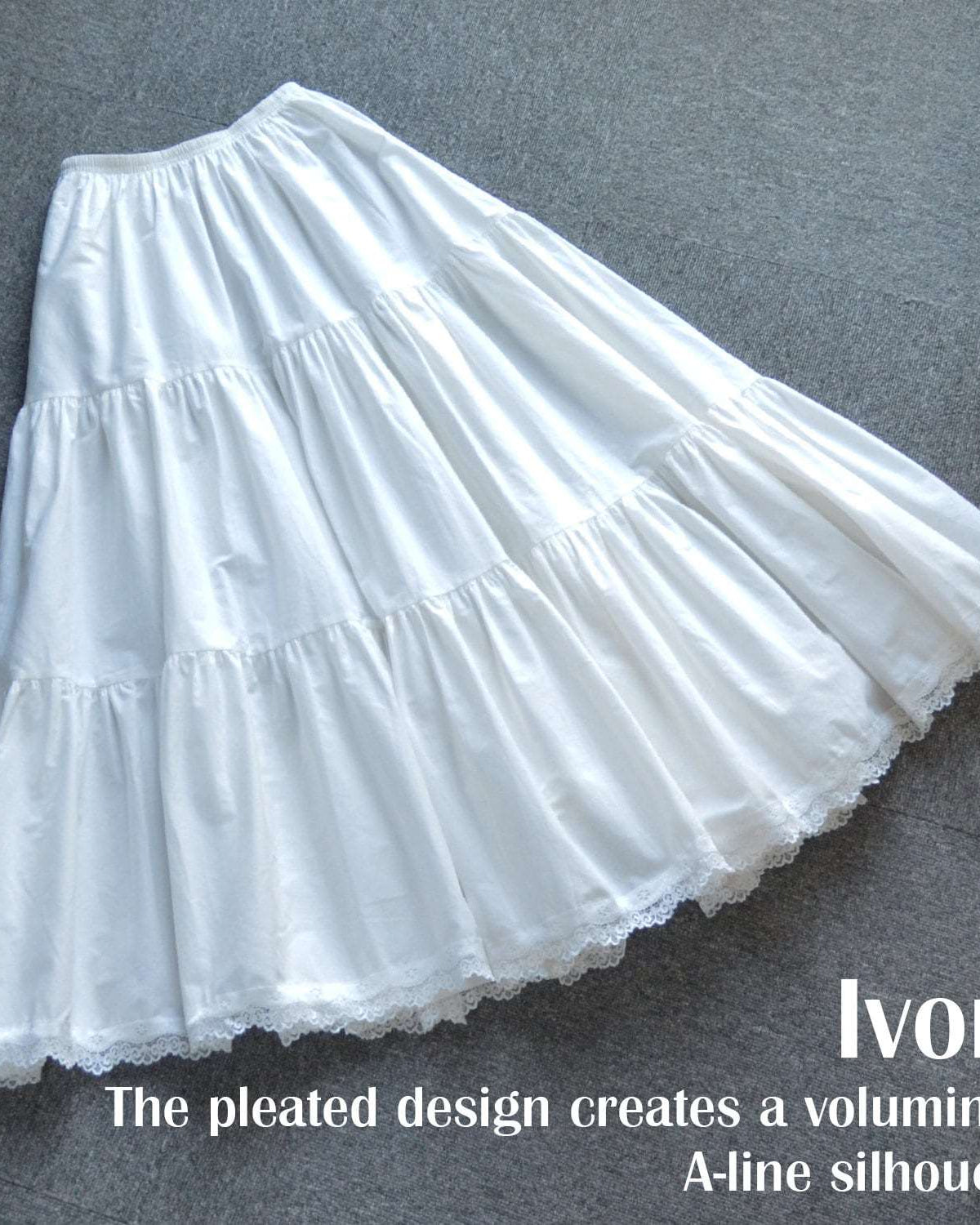 Petticoat Half Slip Cotton Woman Skirt Extender Edged Lace A-line underskirt with Elastic waistband in three lengths Ivory