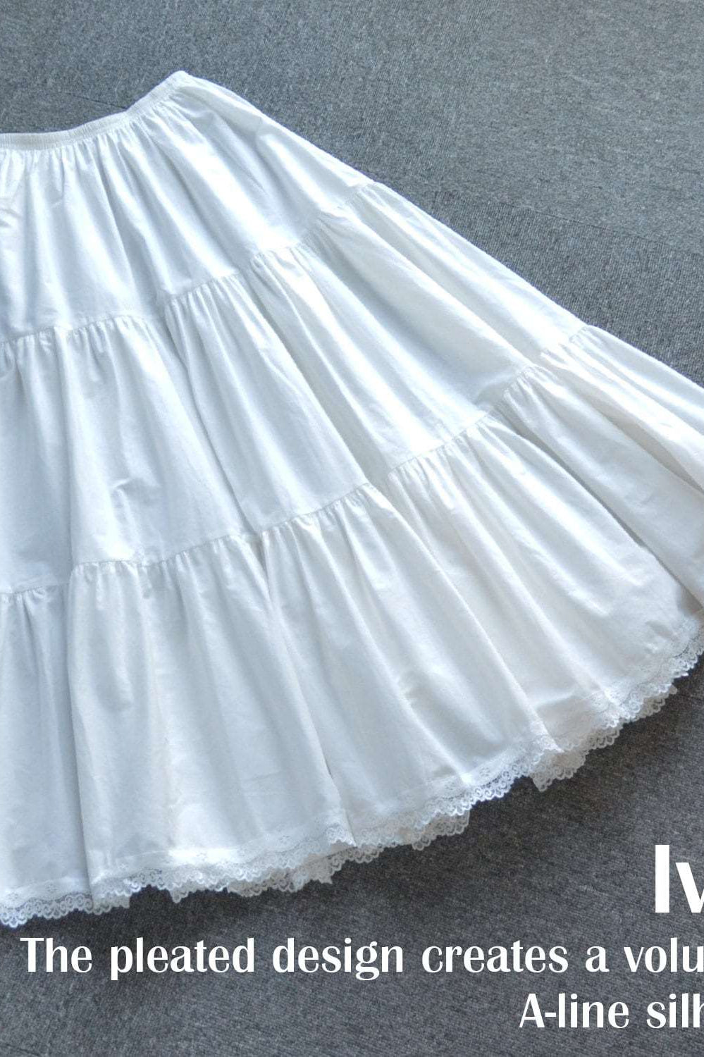 Petticoat Half Slip Cotton Woman Skirt Extender Edged Lace A-line underskirt with Elastic waistband in three lengths Ivory