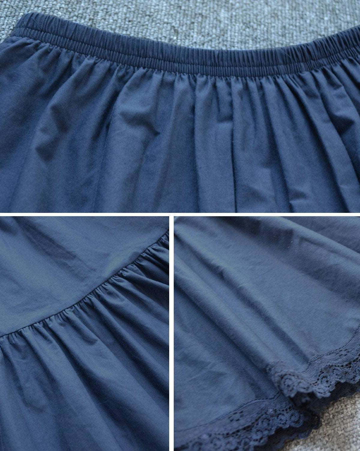 Petticoat Half Slip Cotton Woman Skirt Extender Crinoline Edged Lace A-line underskirt with Elastic waistband in three lengths Navy Blue