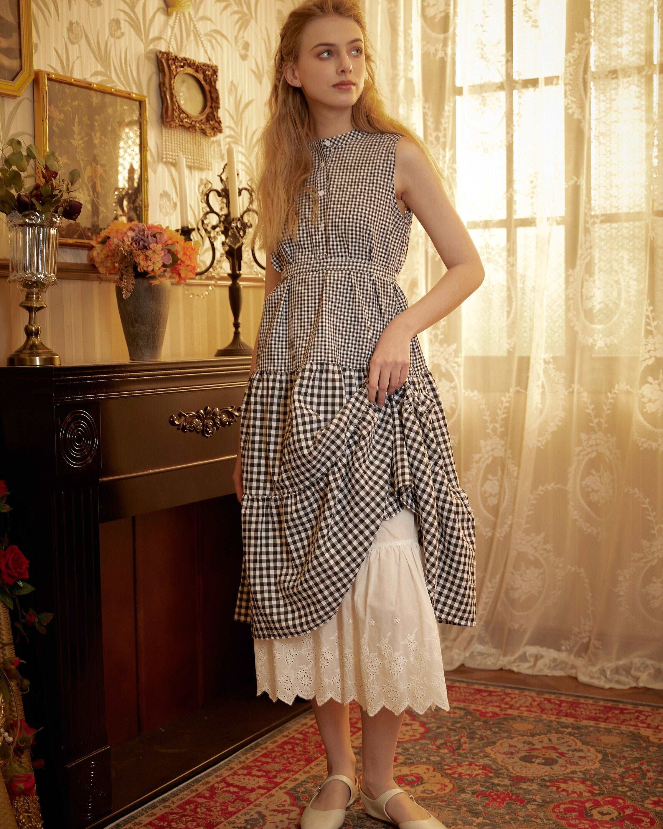 Petticoat Skirt 100% Cotton Half Slip Unterrock Crinoline Jupon Skirt Extender Underskirt with Lace Embroidery Ivory/Cream/Black