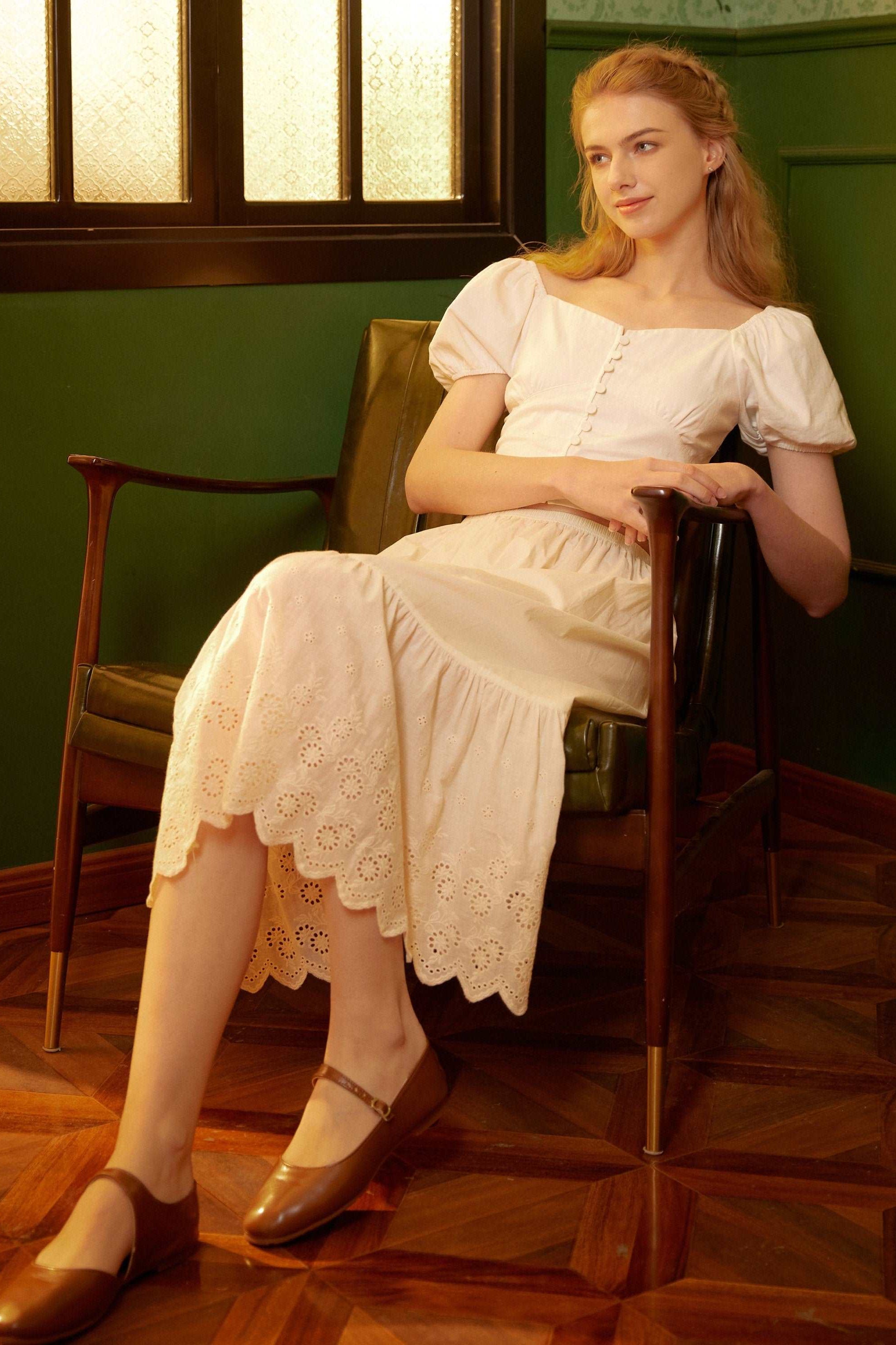 Petticoat Skirt 100% Cotton Half Slip Crinoline Jupon Skirt Extender Underskirt with Lace Embroidery Ivory/Cream/Black