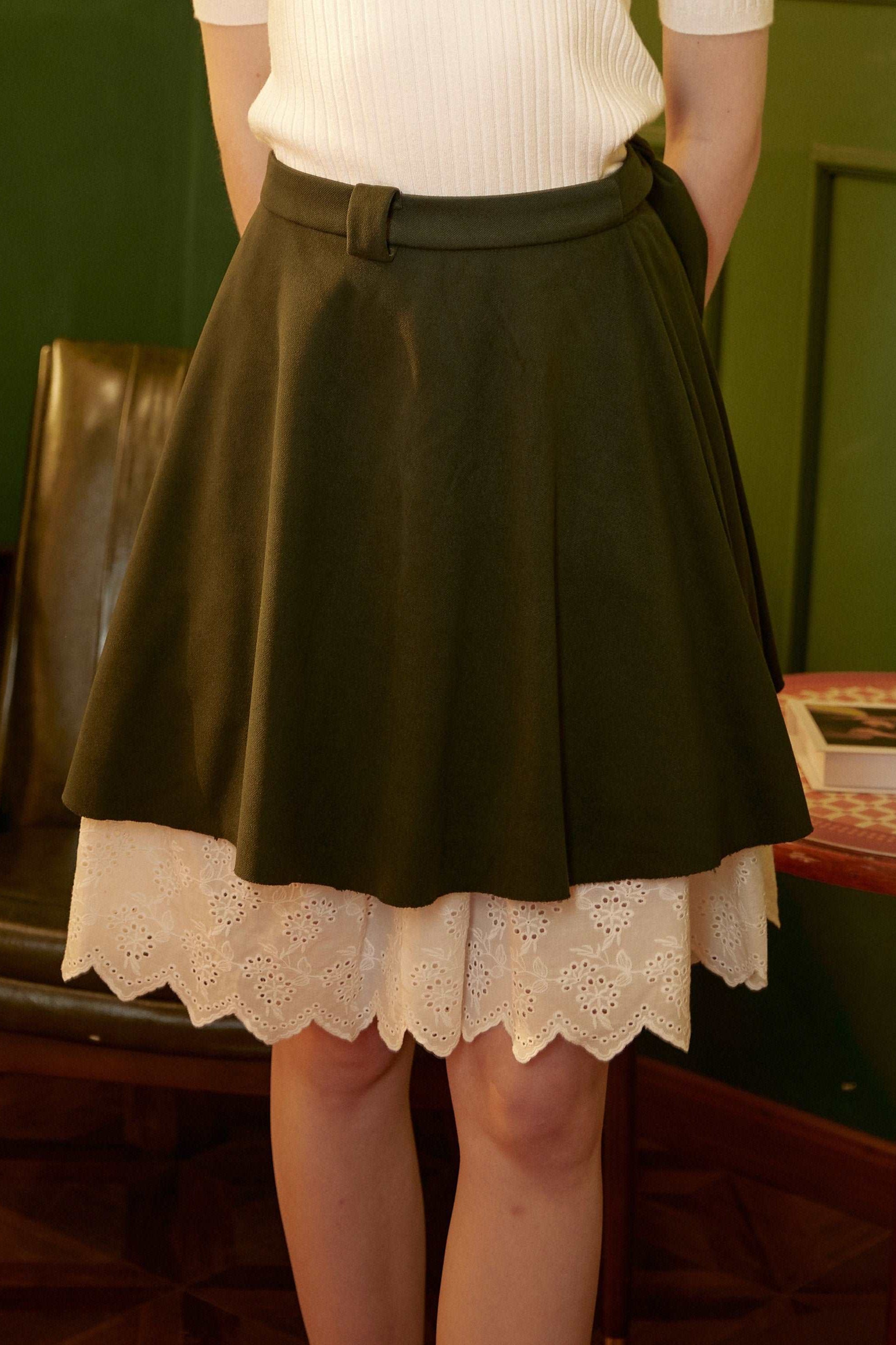 Petticoat Skirt 100% Cotton Half Slip Crinoline Skirt Extender Underskirt with Lace Embroidery Ivory/Black Knee Length