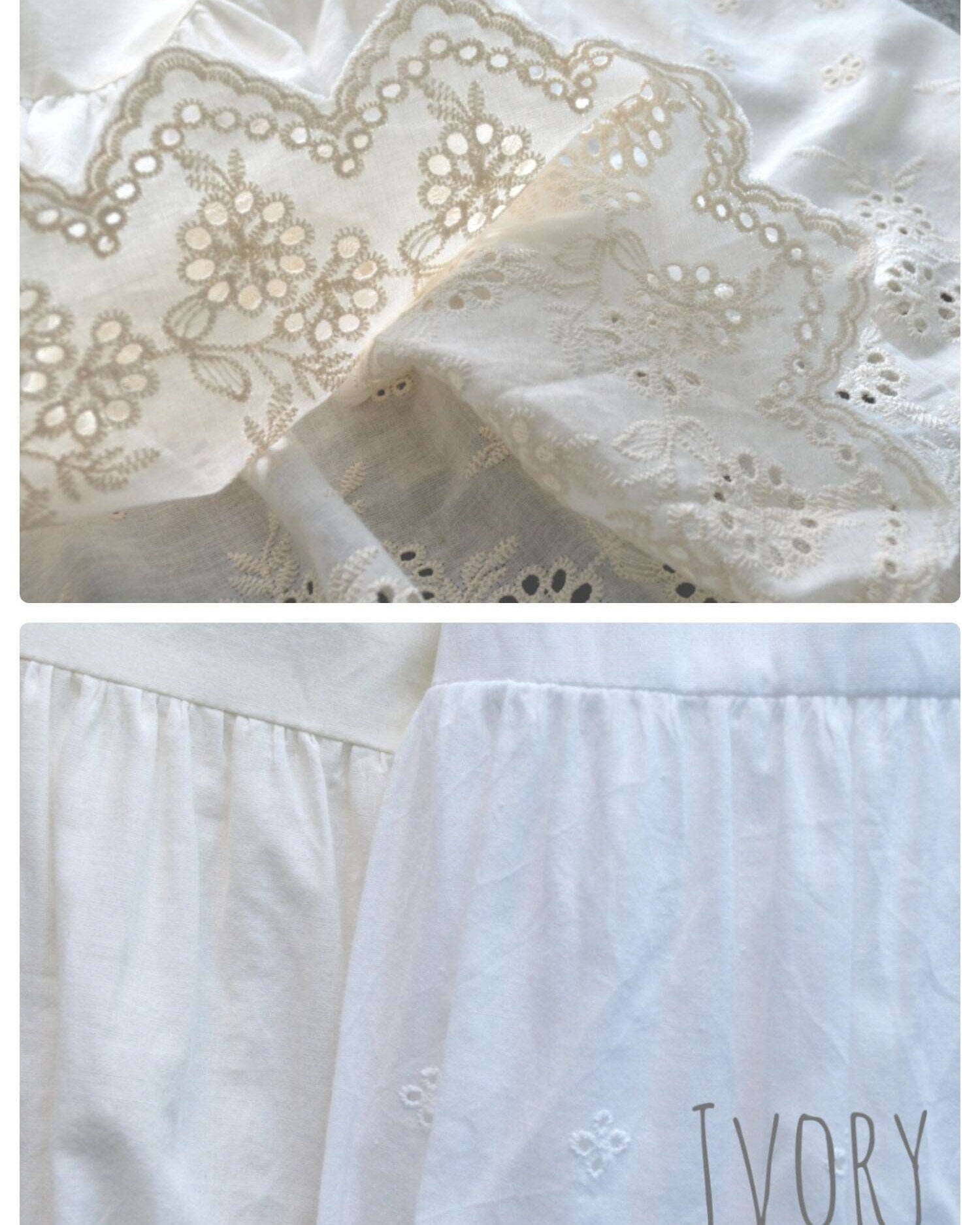 Petticoat Skirt 100% Cotton Half Slip Unterrock Crinoline Jupon Skirt Extender Underskirt with Lace Embroidery Ivory/Cream/Black