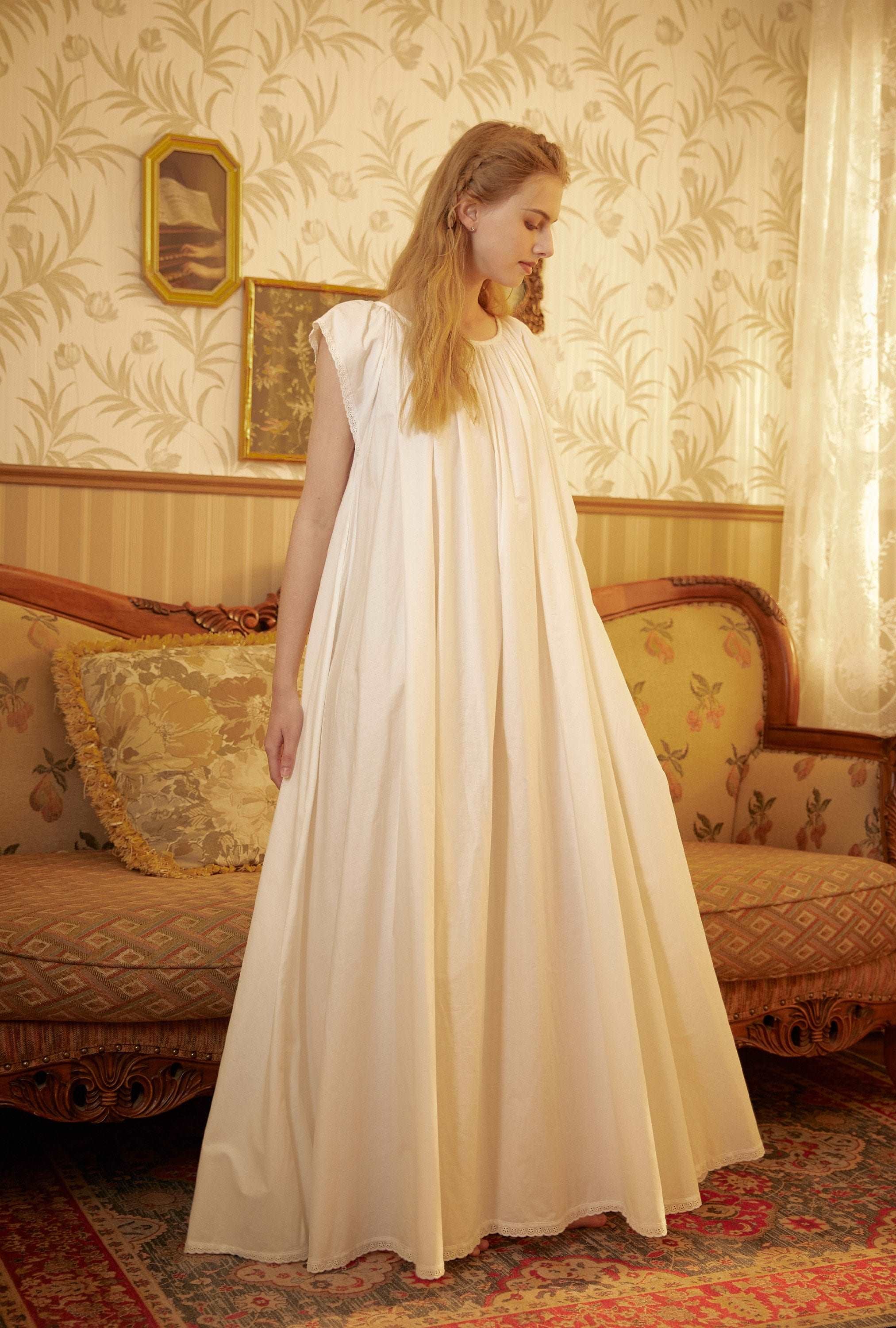 Nightgown Cotton Victorian Nightgown Plus Size White Long Sleepwear Nachthemd Floor Length