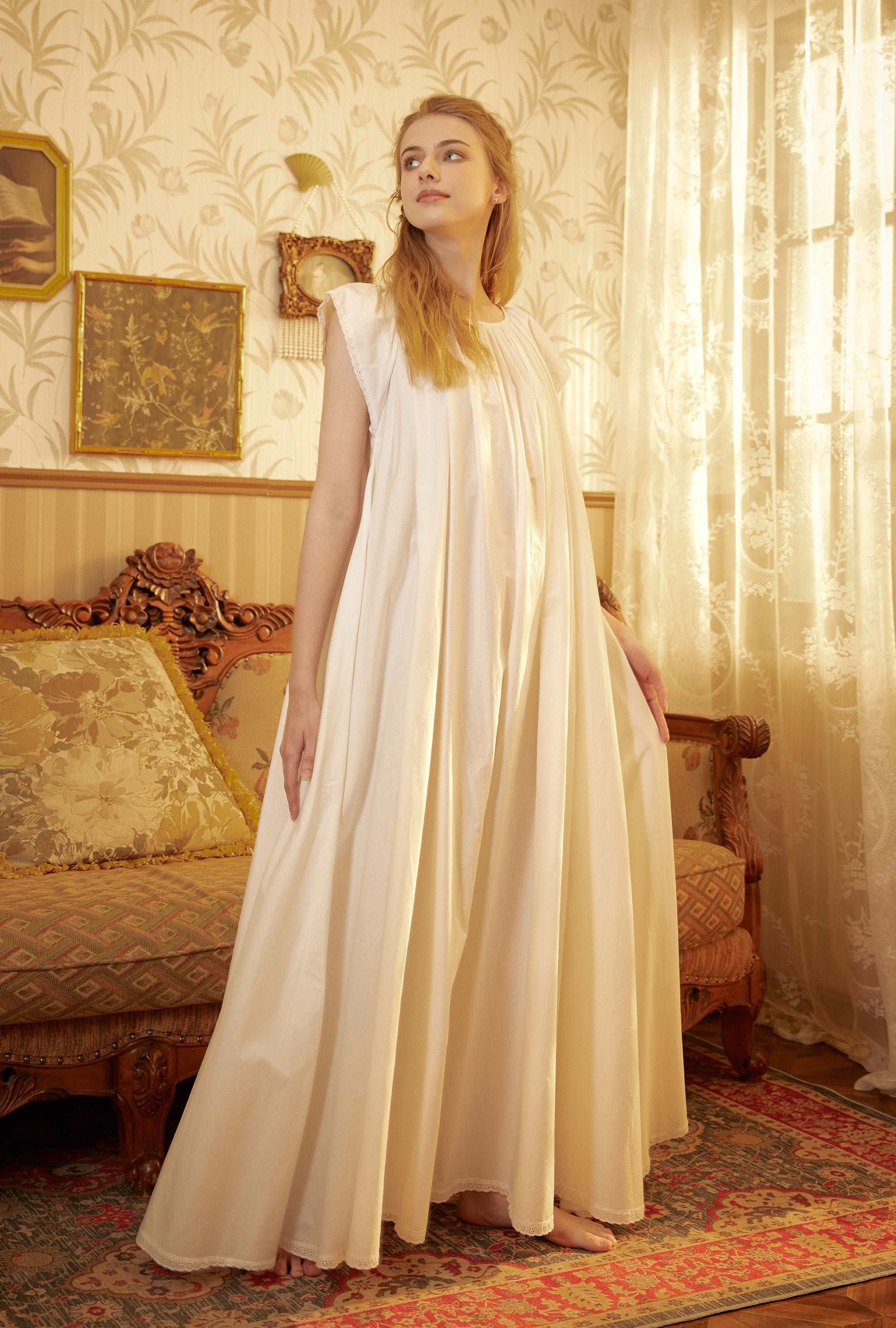 Nightgown Cotton Victorian Nightgown Plus Size White Long Sleepwear Nachthemd Floor Length