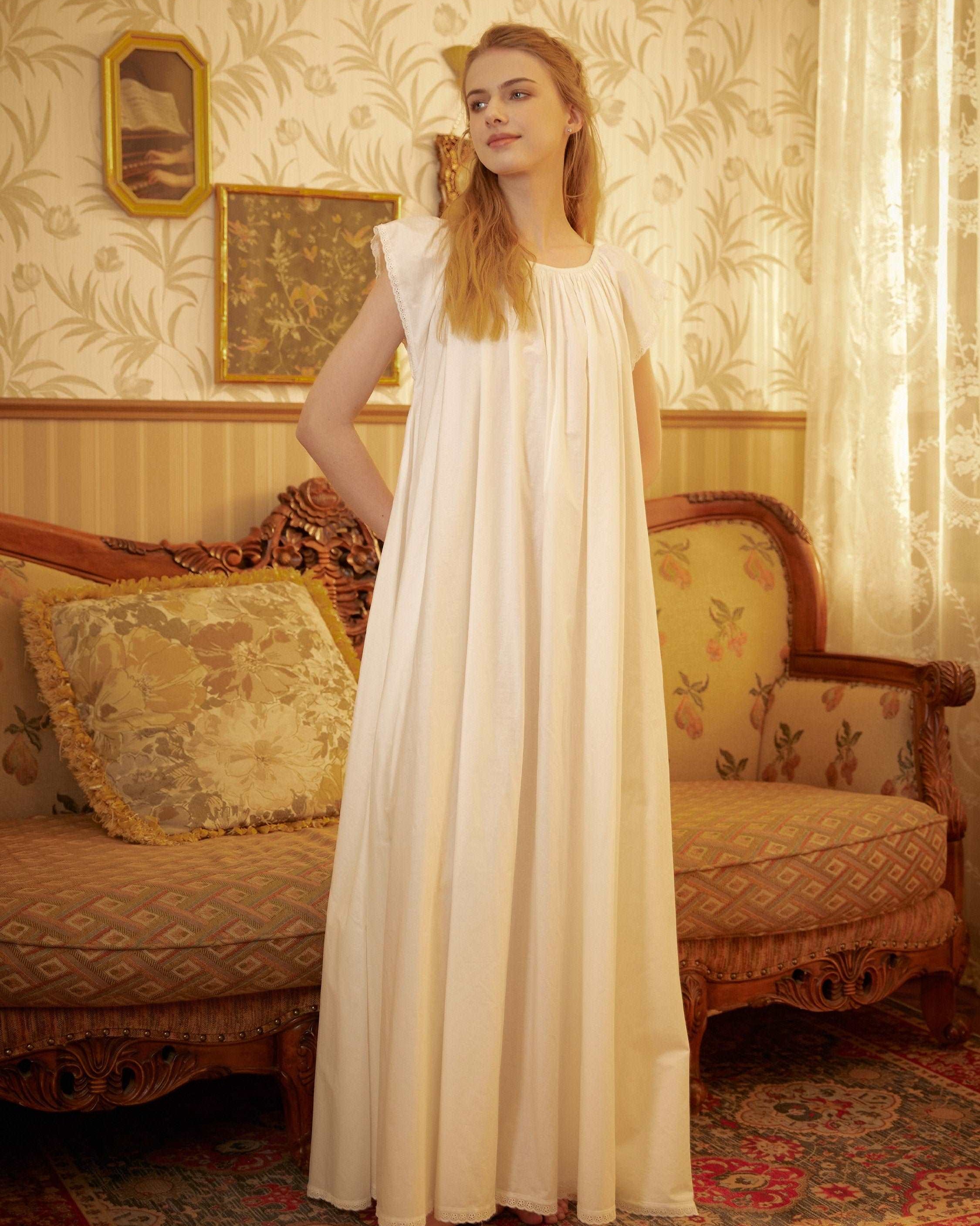 Nightgown Cotton Victorian Nightgown Plus Size White Long Sleepwear Nachthemd Floor Length