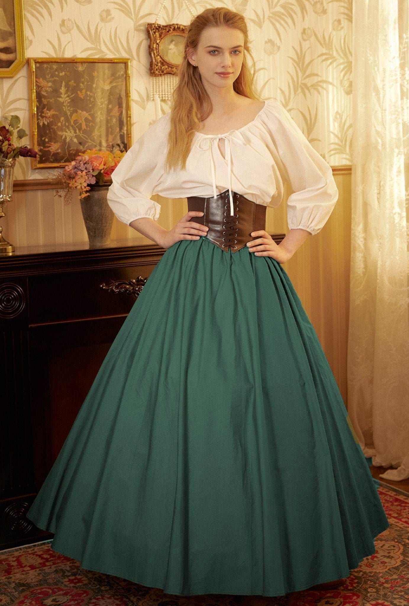 Victorian Style Skirt Cotton Long Skirt Period Skirt Medieval outfits Renaissance Festival Skirt Ren Faire Costume Full Length