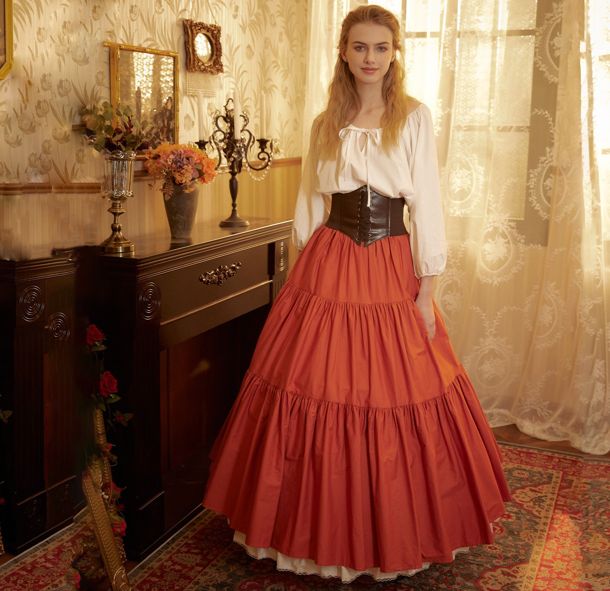 Renaissance Fair Skirt Victorian Skirt Medieval outfits Ren Faire Costume Pirate Skirt Cotton Long Skirt Full Length Gathered Skirt