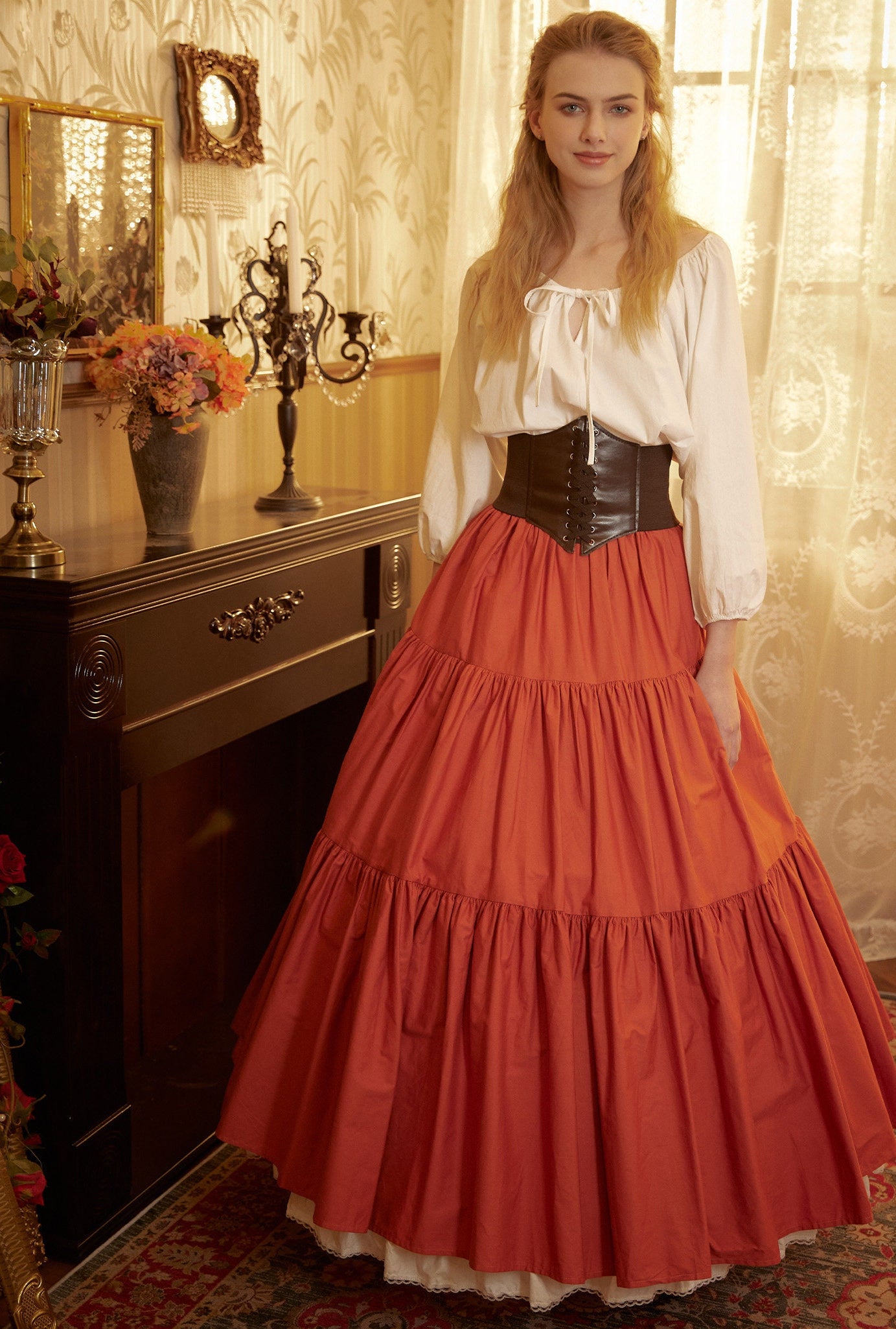 Renaissance Fair Skirt Victorian Skirt Medieval outfits Ren Faire Costume Pirate Skirt Cotton Long Skirt Full Length Gathered Skirt
