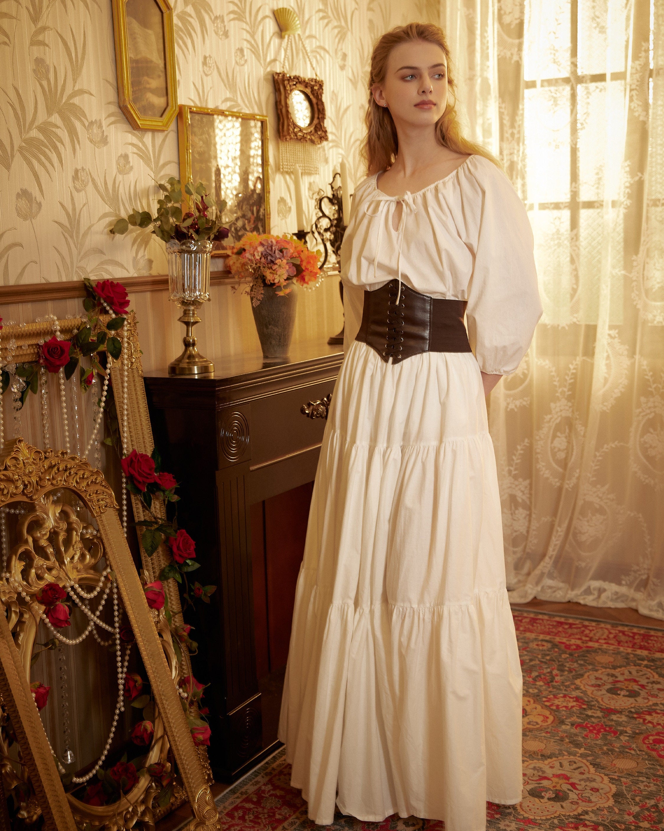 Renaissance Fair Skirt Victorian Skirt Medieval outfits Ren Faire Costume Pirate Skirt Cotton Long Skirt Full Length Gathered Skirt