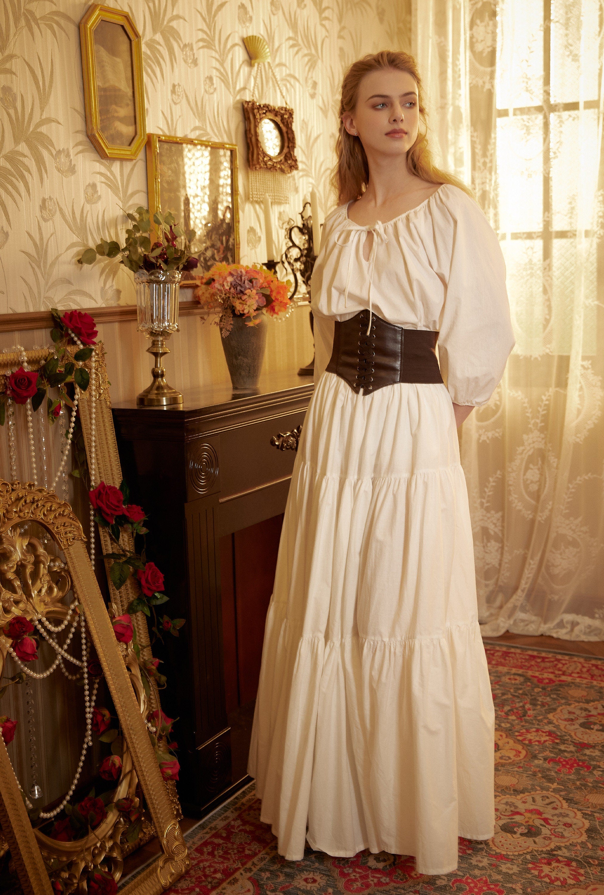 Renaissance Fair Skirt Victorian Skirt Medieval outfits Ren Faire Costume Pirate Skirt Cotton Long Skirt Full Length Gathered Skirt