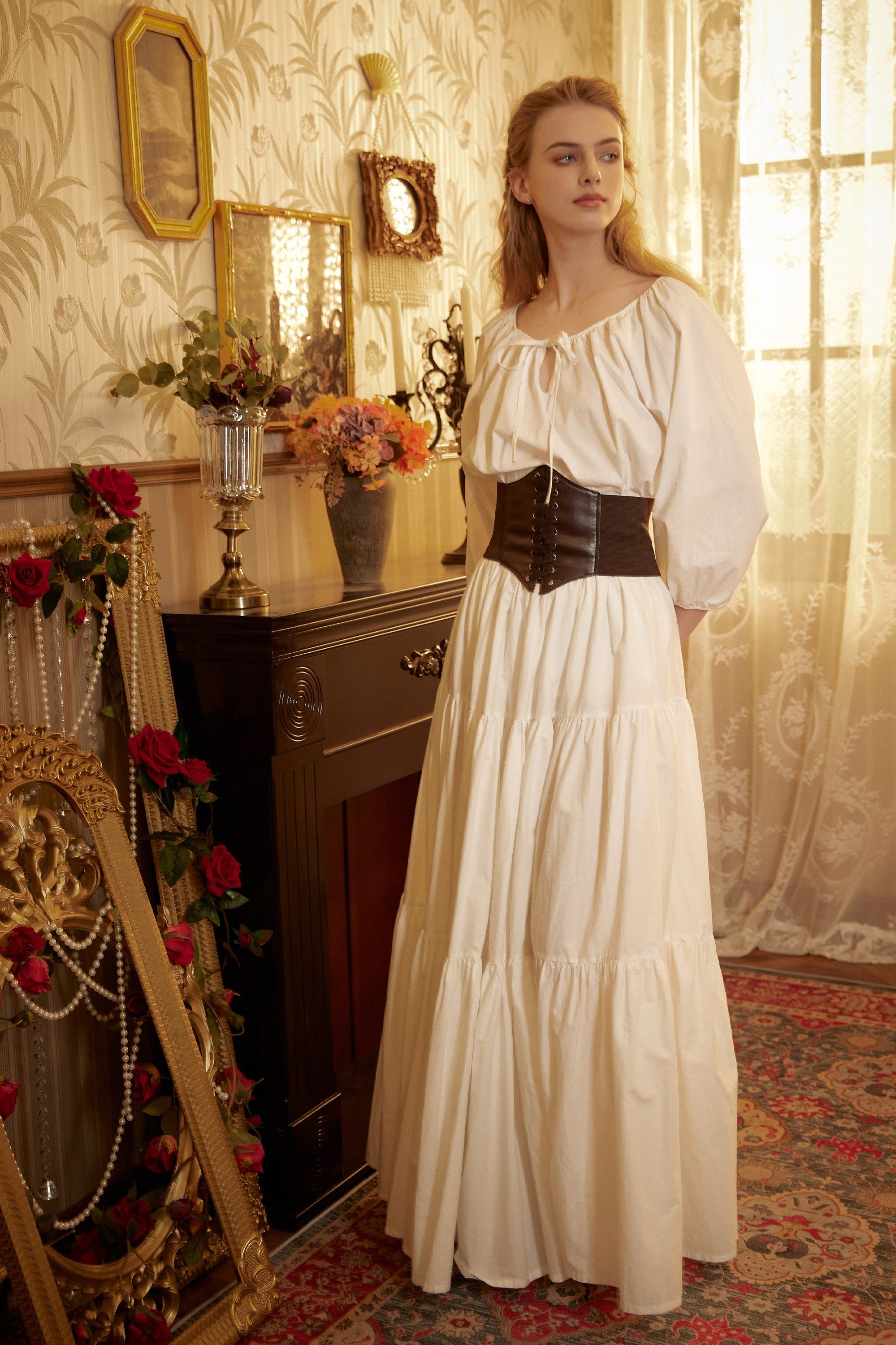 Renaissance Fair Skirt Victorian Skirt Medieval outfits Ren Faire Costume Pirate Skirt Cotton Long Skirt Full Length Gathered Skirt