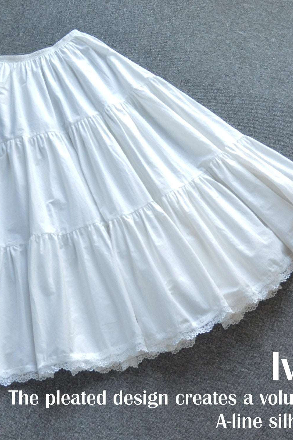 Petticoat Half Slip Cotton Woman Skirt Extender Crinoline Edged Lace A-line underskirt with Elastic waistband in three lengths Ivory