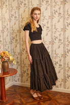 Petticoat Half Slip Cotton Woman Skirt Extender Crinoline Edged Lace A-line underskirt with Elastic waistband in three lengths Black