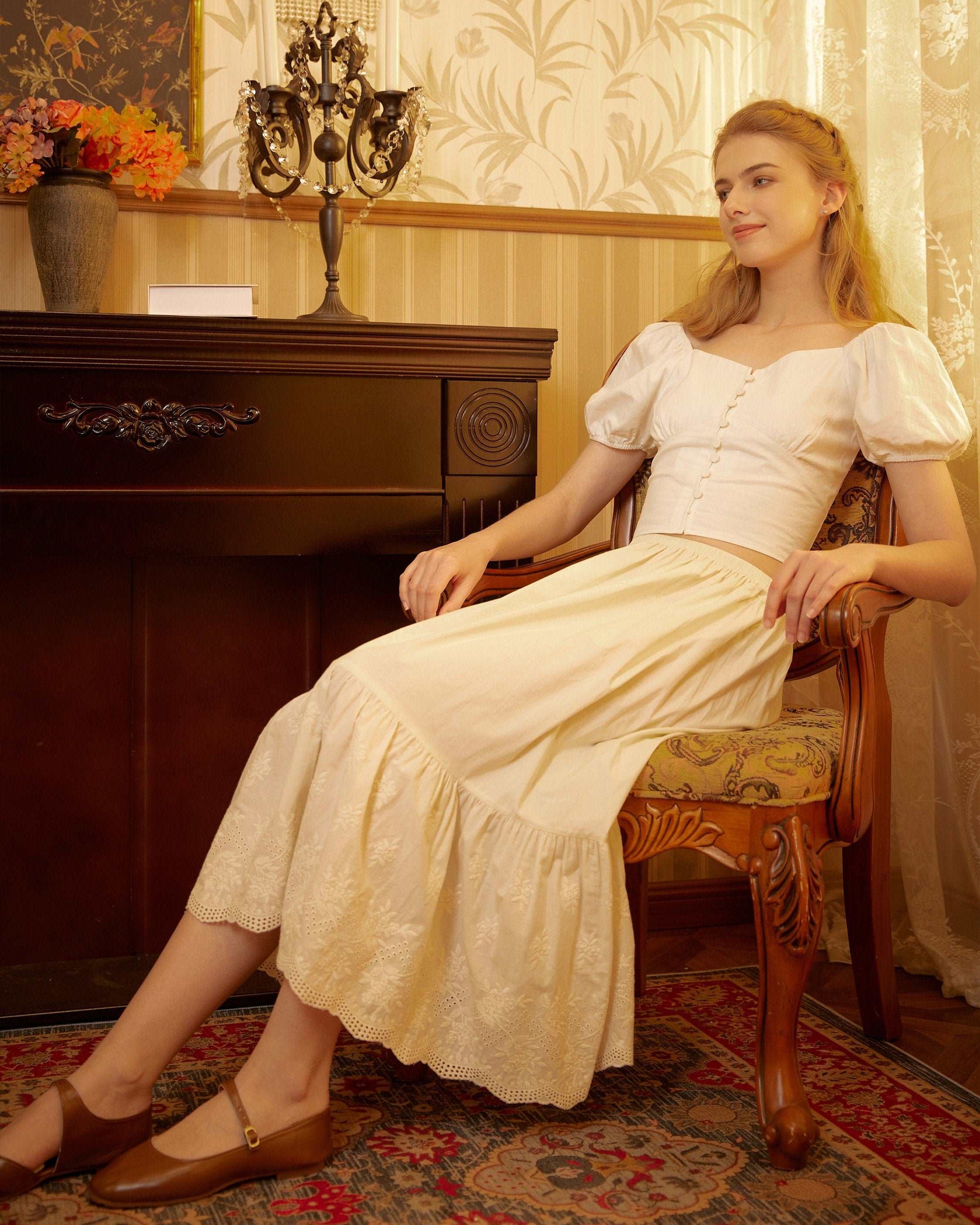 Petticoat Half Slip Cotton Women's Skirt Extender Dress Extender Vintage Style Underskirt with Flower Vine Lace Embroidery