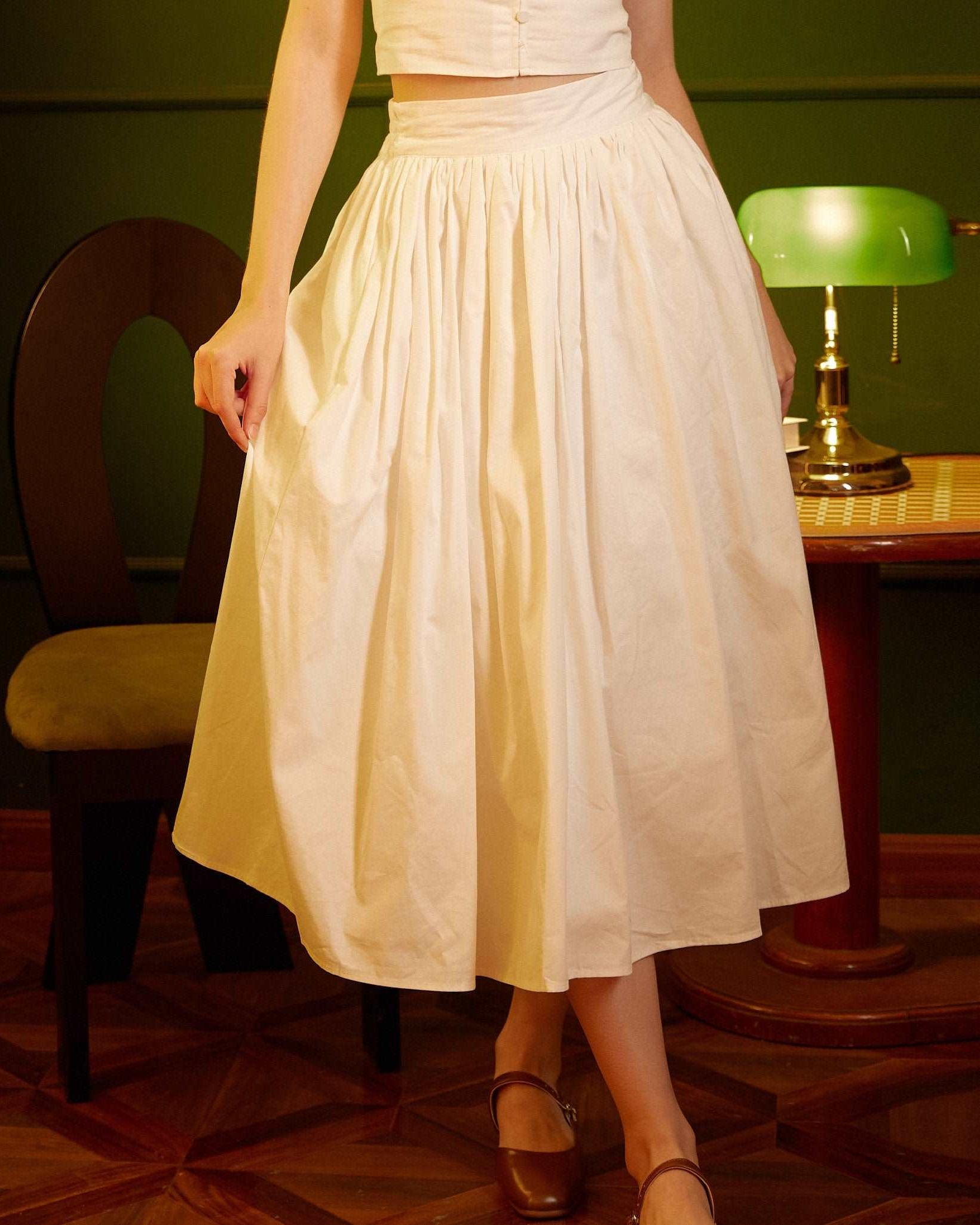 Pocket Skirt Maxi Skirt High Waisted Cotton Skirt With Lining Flexible Waistband Breathable Elegance Available in White Black Ivory