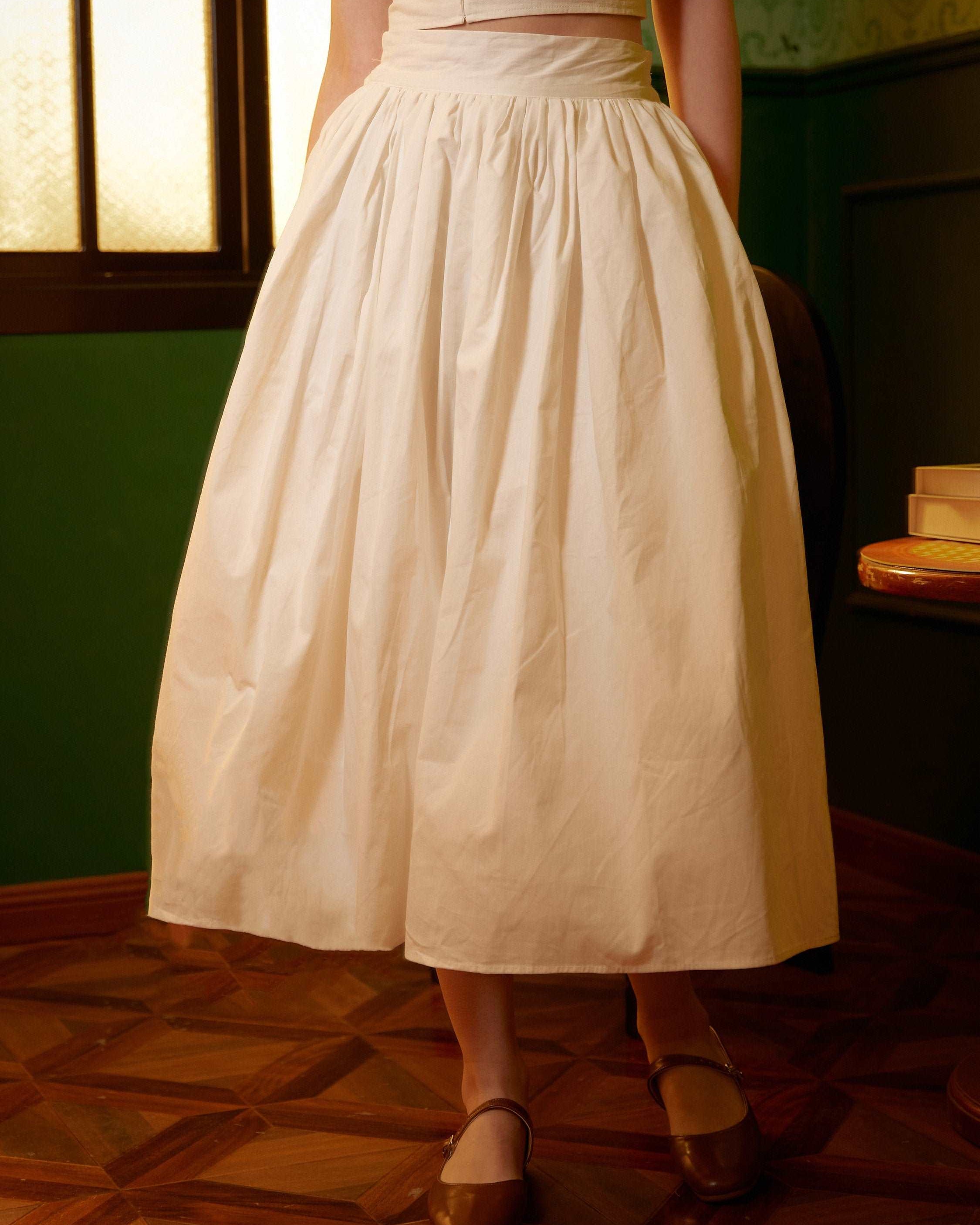 Pocket Skirt Maxi Skirt High Waisted Cotton Skirt With Lining Flexible Waistband Breathable Elegance Available in White Black Ivory