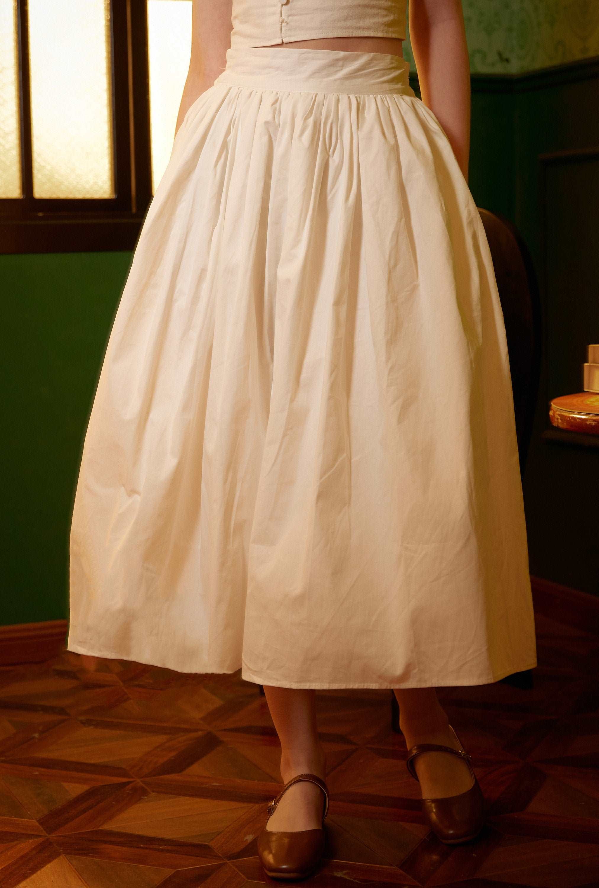 Pocket Skirt Maxi Skirt High Waisted Cotton Skirt With Lining Flexible Waistband Breathable Elegance Available in White Black Ivory