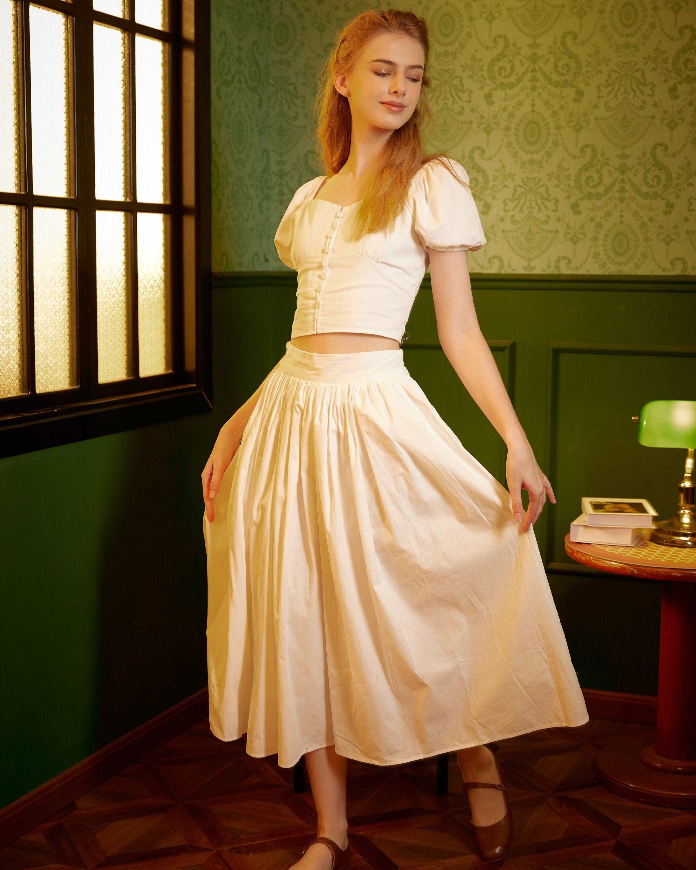 Pocket Skirt Maxi Skirt High Waisted Cotton Skirt With Lining Flexible Waistband Breathable Elegance Available in White Black Ivory