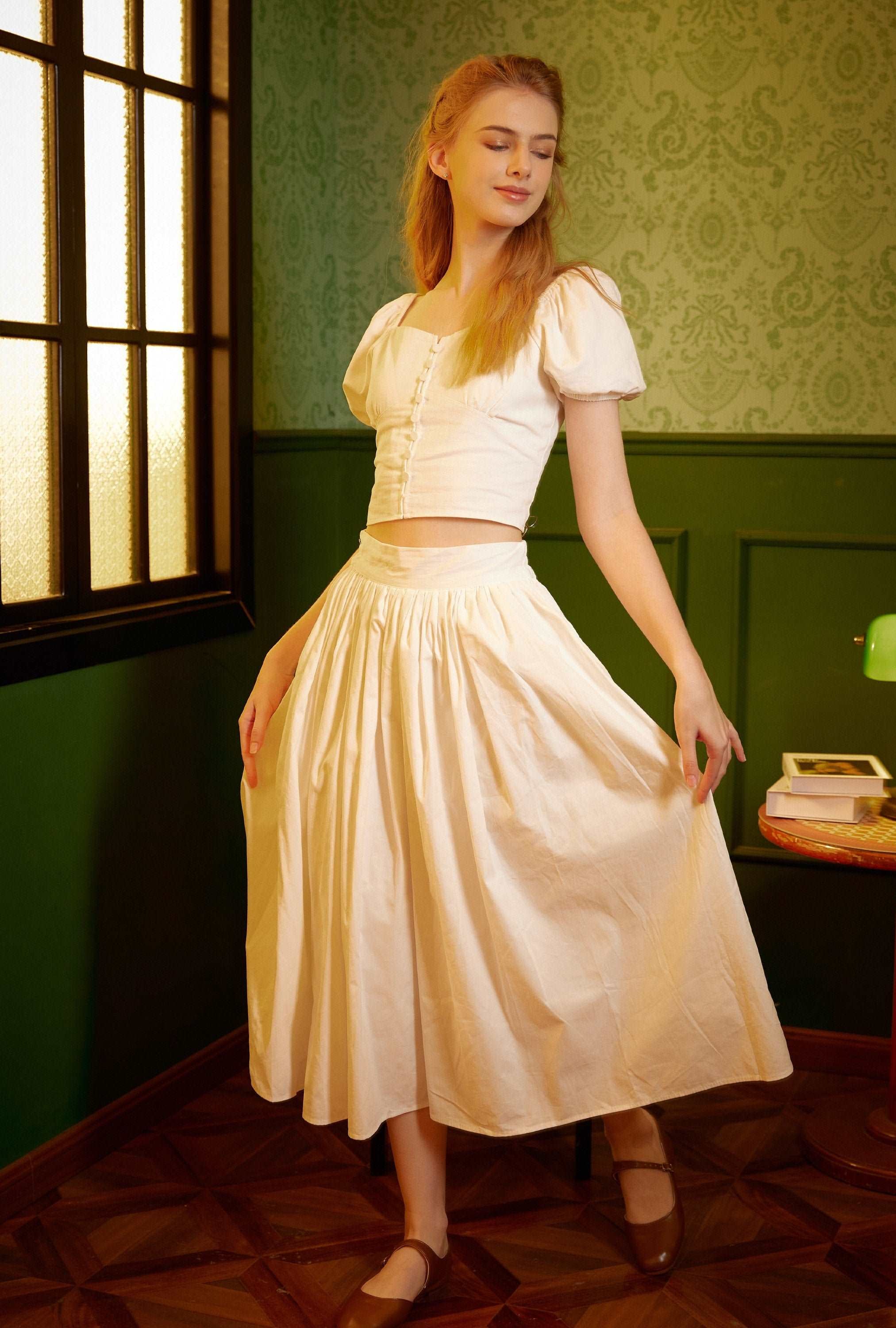 Pocket Skirt Maxi Skirt High Waisted Cotton Skirt With Lining Flexible Waistband Breathable Elegance Available in White Black Ivory