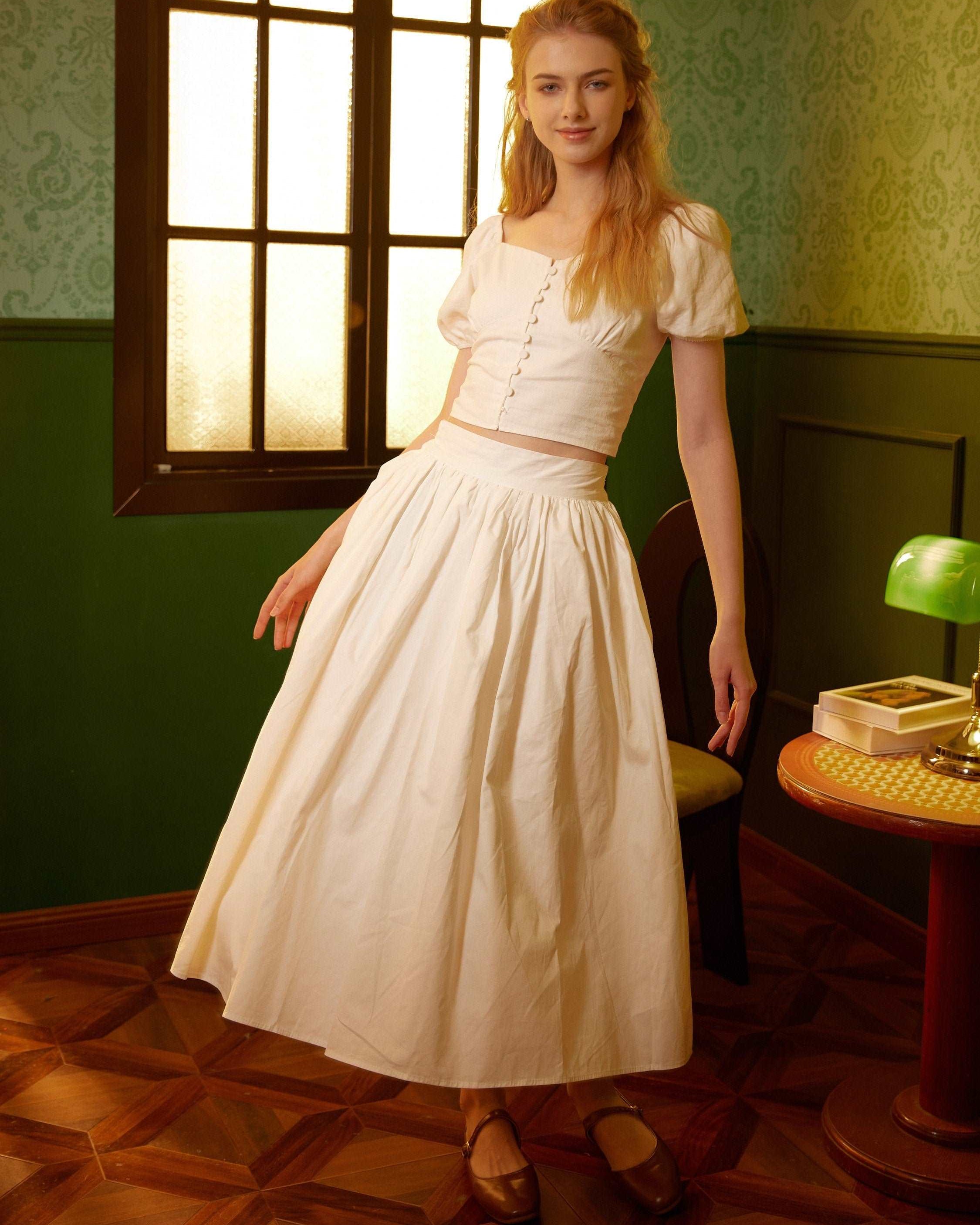 Pocket Skirt Maxi Skirt High Waisted Cotton Skirt With Lining Flexible Waistband Breathable Elegance Available in White Black Ivory