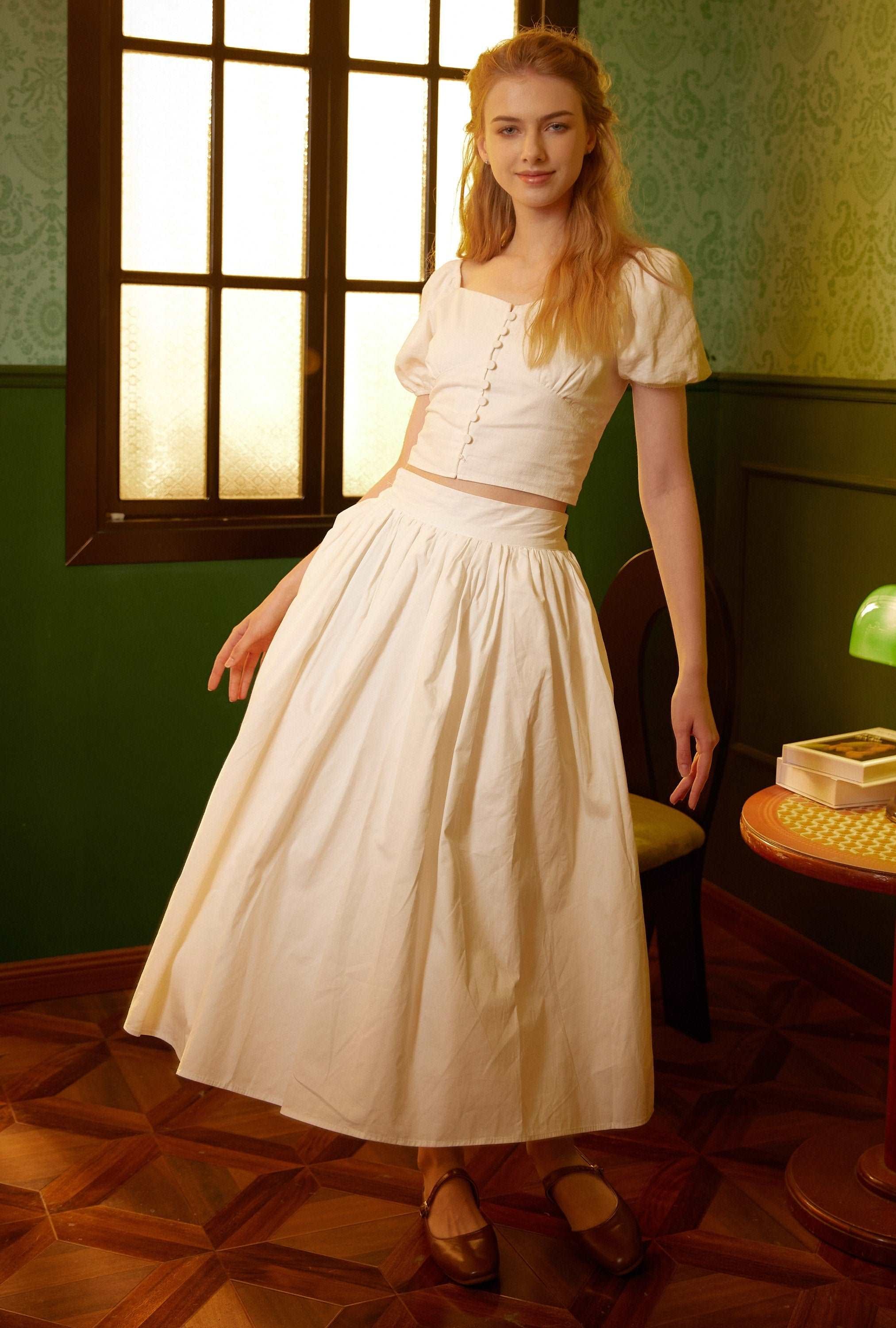 Pocket Skirt Maxi Skirt High Waisted Cotton Skirt With Lining Flexible Waistband Breathable Elegance Available in White Black Ivory