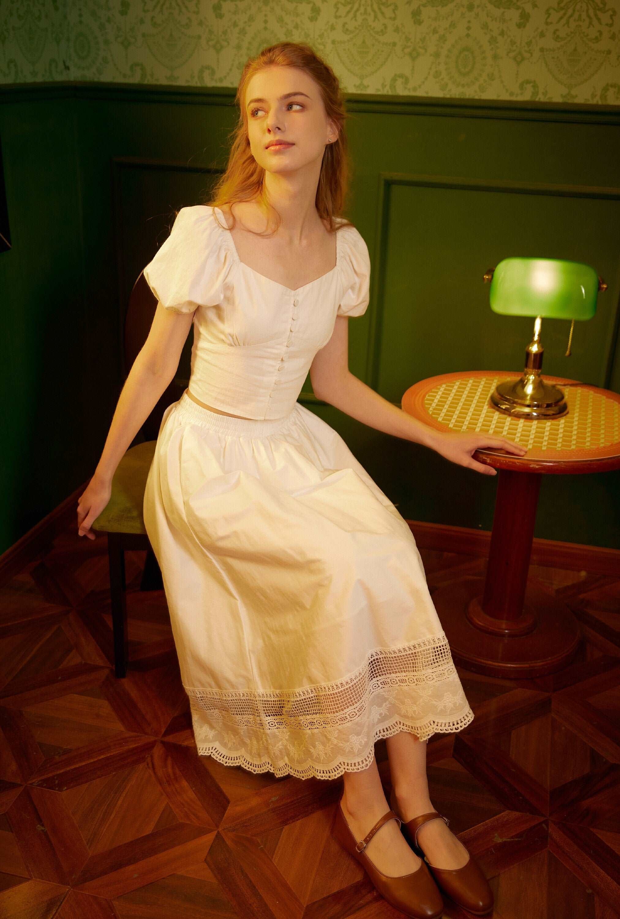 Renaissance Lace skirt Victorian skirt Pocket Skirt with Embroidery Cotton Skirt With Lace Hem Elastic Waist Ren Faire dress with a lining