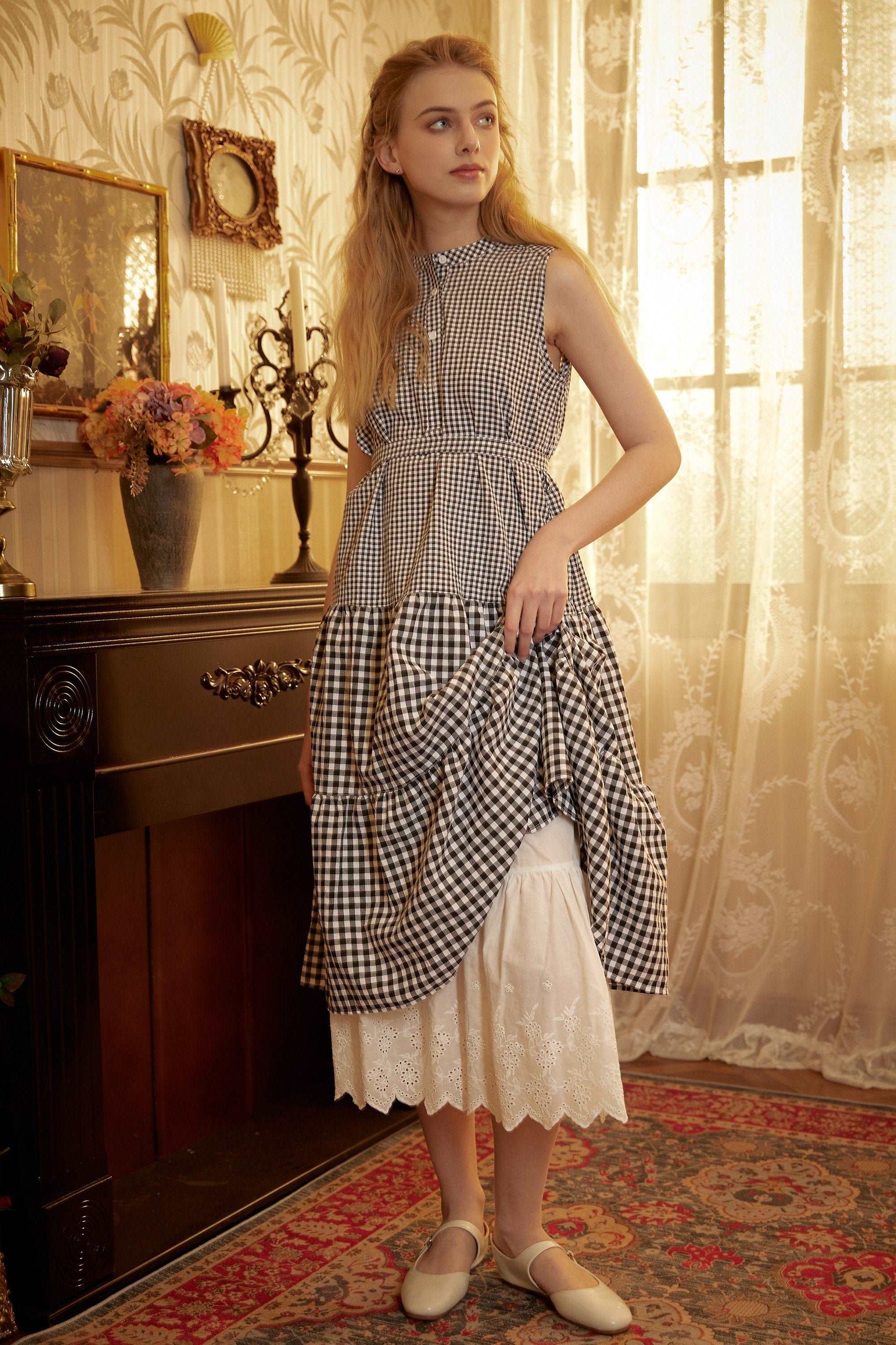 Petticoat Skirt 100% Cotton Half Slip Crinoline Jupon Skirt Extender Underskirt with Lace Embroidery Ivory/Cream/Black