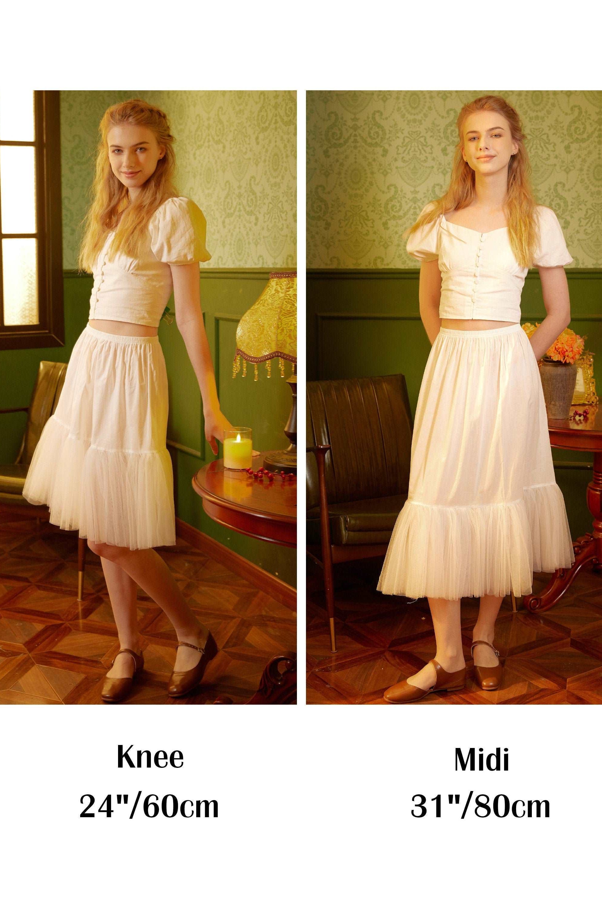 Half Slip Cotton Petticoat Skirt Extender with Pleated Mesh Hem Tulle Underskirt Under Dresses Ivory/Black