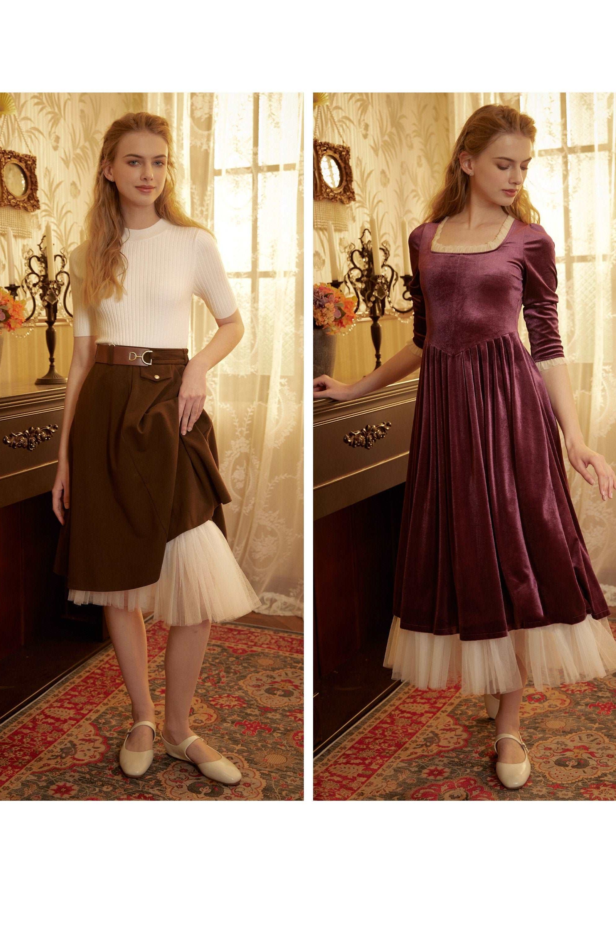 Half Slip Cotton Petticoat Skirt Extender with Pleated Mesh Hem Tulle Underskirt Under Dresses Ivory/Black