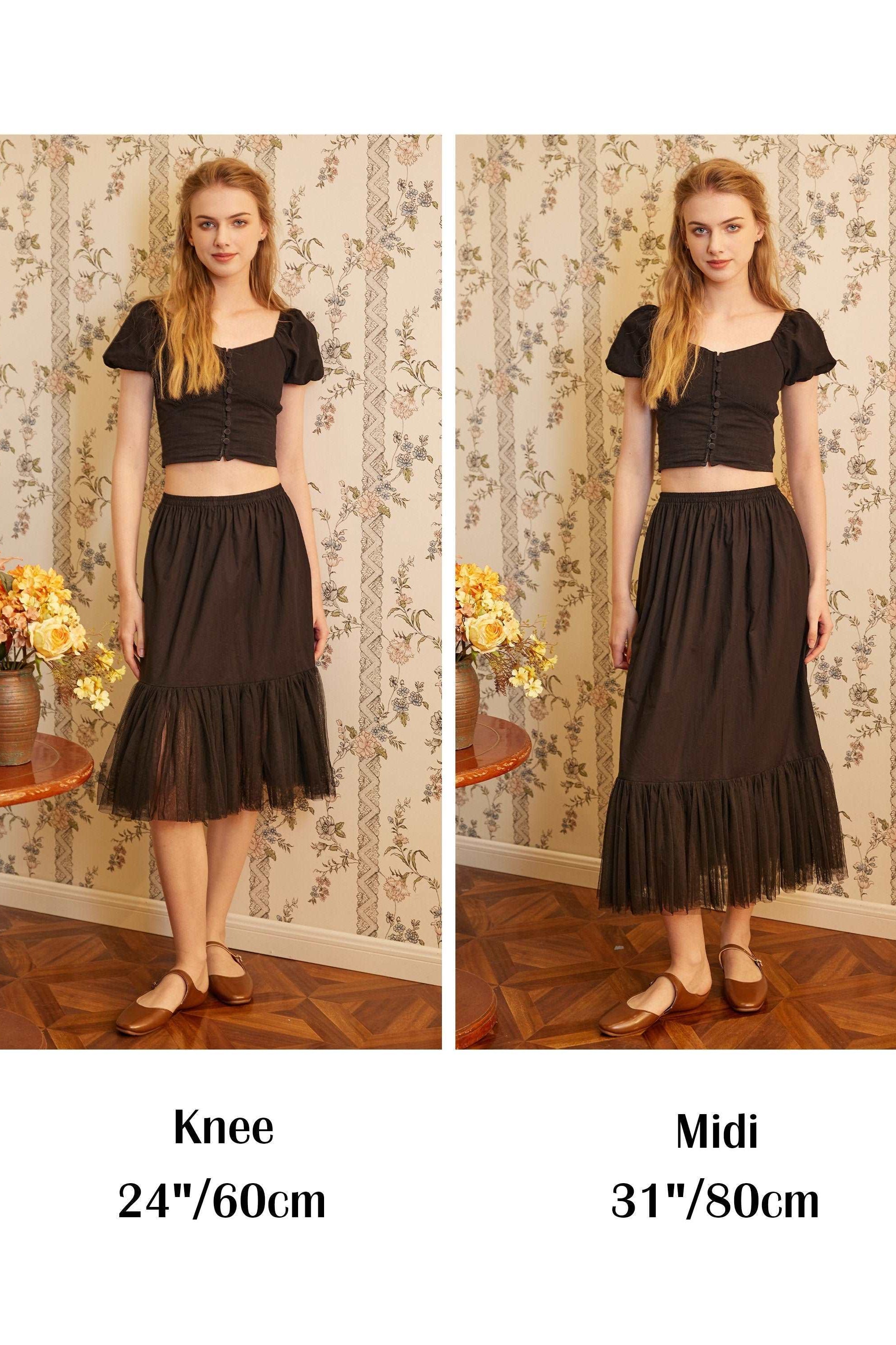 Half Slip Cotton Petticoat Skirt Extender with Pleated Mesh Hem Underskirt Under Dresses Black