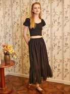 Half Slip Cotton Petticoat Skirt Extender with Pleated Mesh Hem Underskirt Under Dresses Black