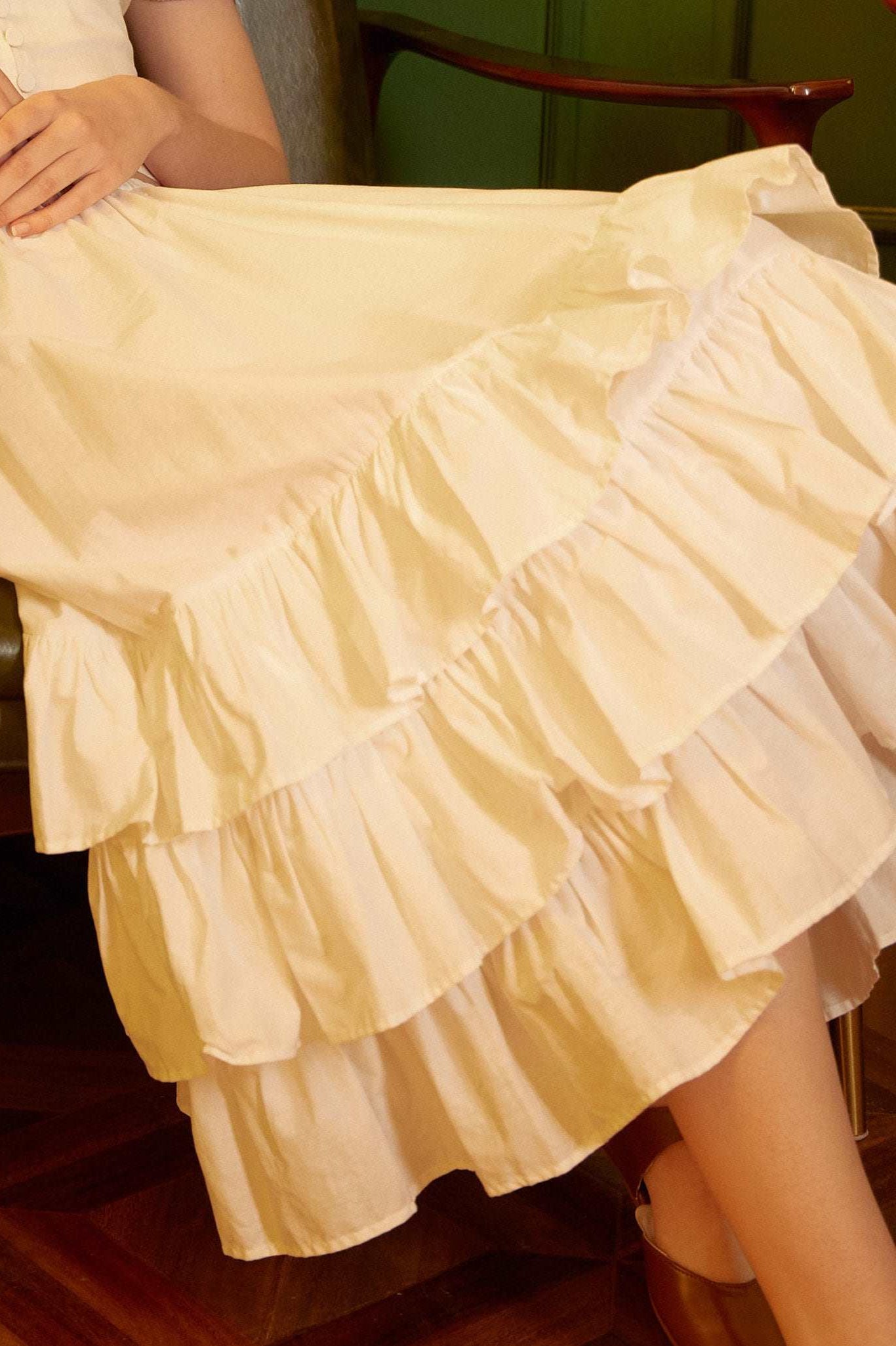 Petticoat Skirt Cotton Half Slip with Three Layers of Ruffles Skirt Extender Women Underskirt Ivory