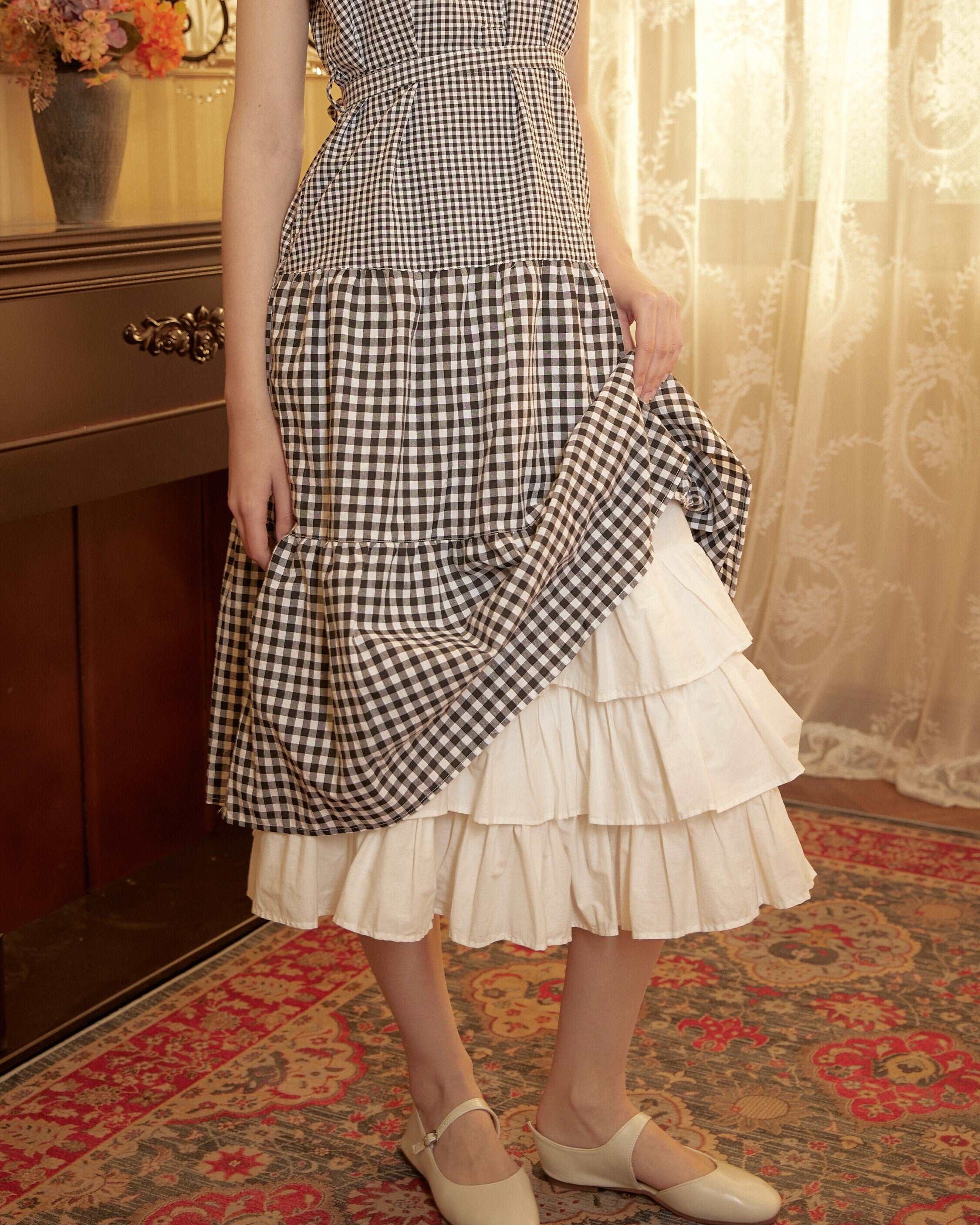 Petticoat Skirt Cotton Half Slip with Three Layers of Ruffles Skirt Extender Women Underskirt Ivory
