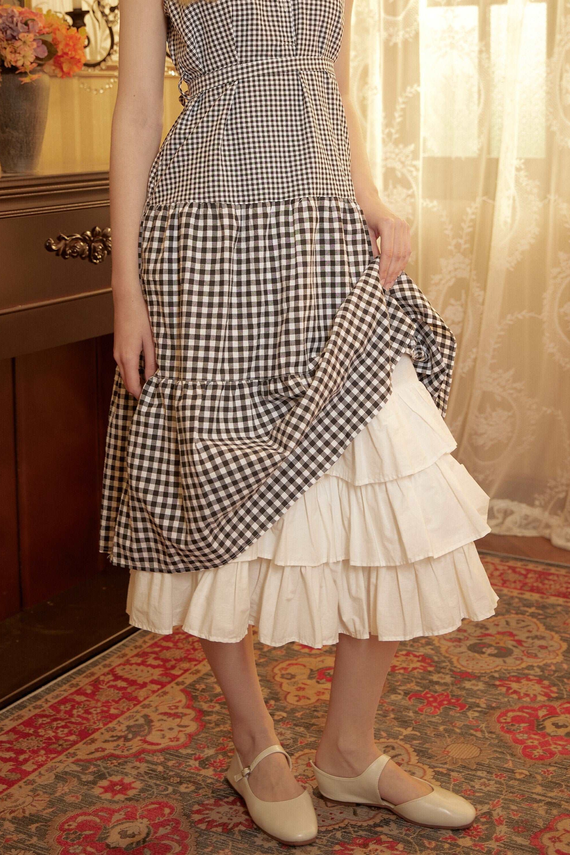 Petticoat Skirt Cotton Half Slip with Three Layers of Ruffles Skirt Extender Women Underskirt Ivory