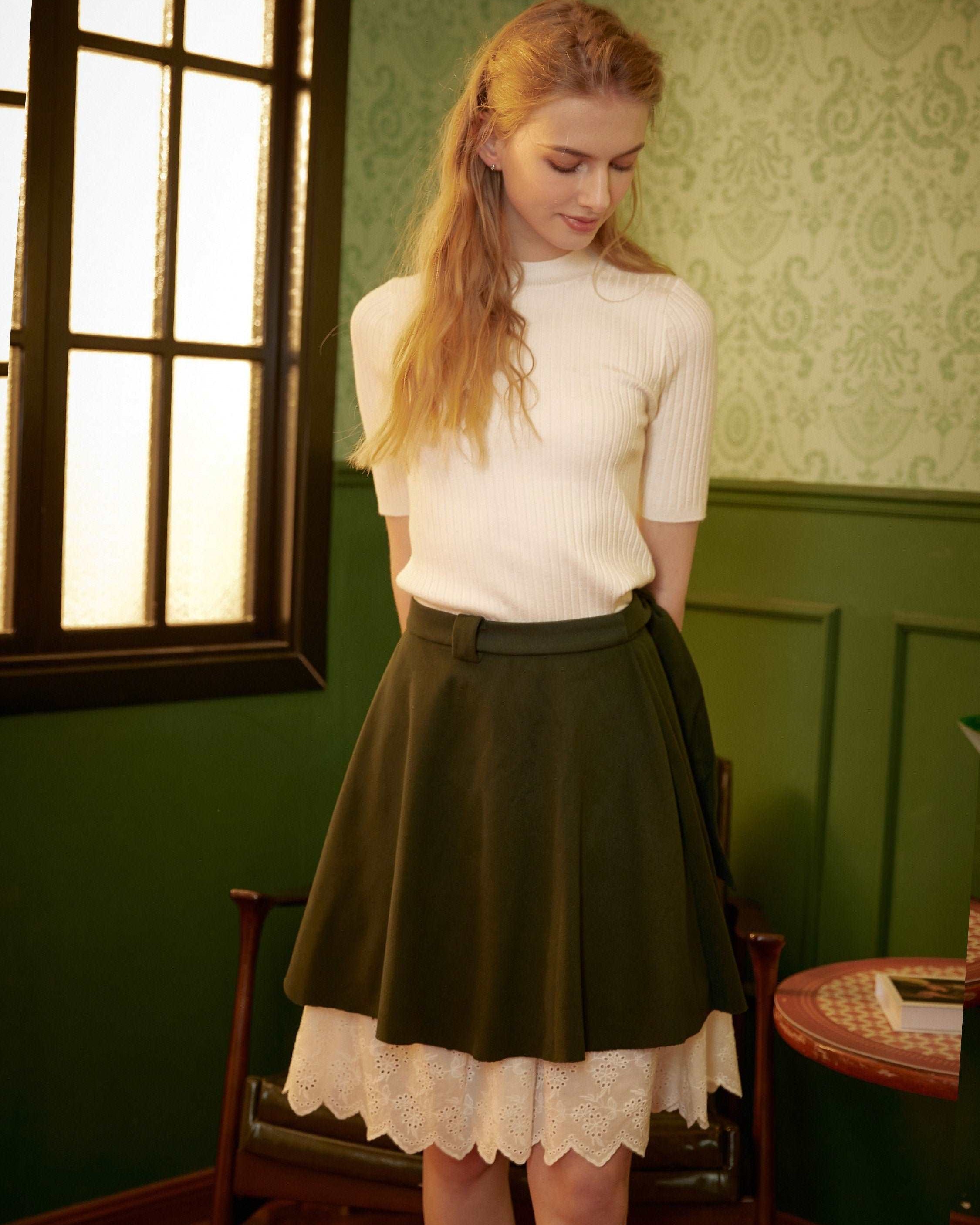 Petticoat Skirt 100% Cotton Half Slip Crinoline Skirt Extender Underskirt with Lace Embroidery Ivory/Black Knee Length